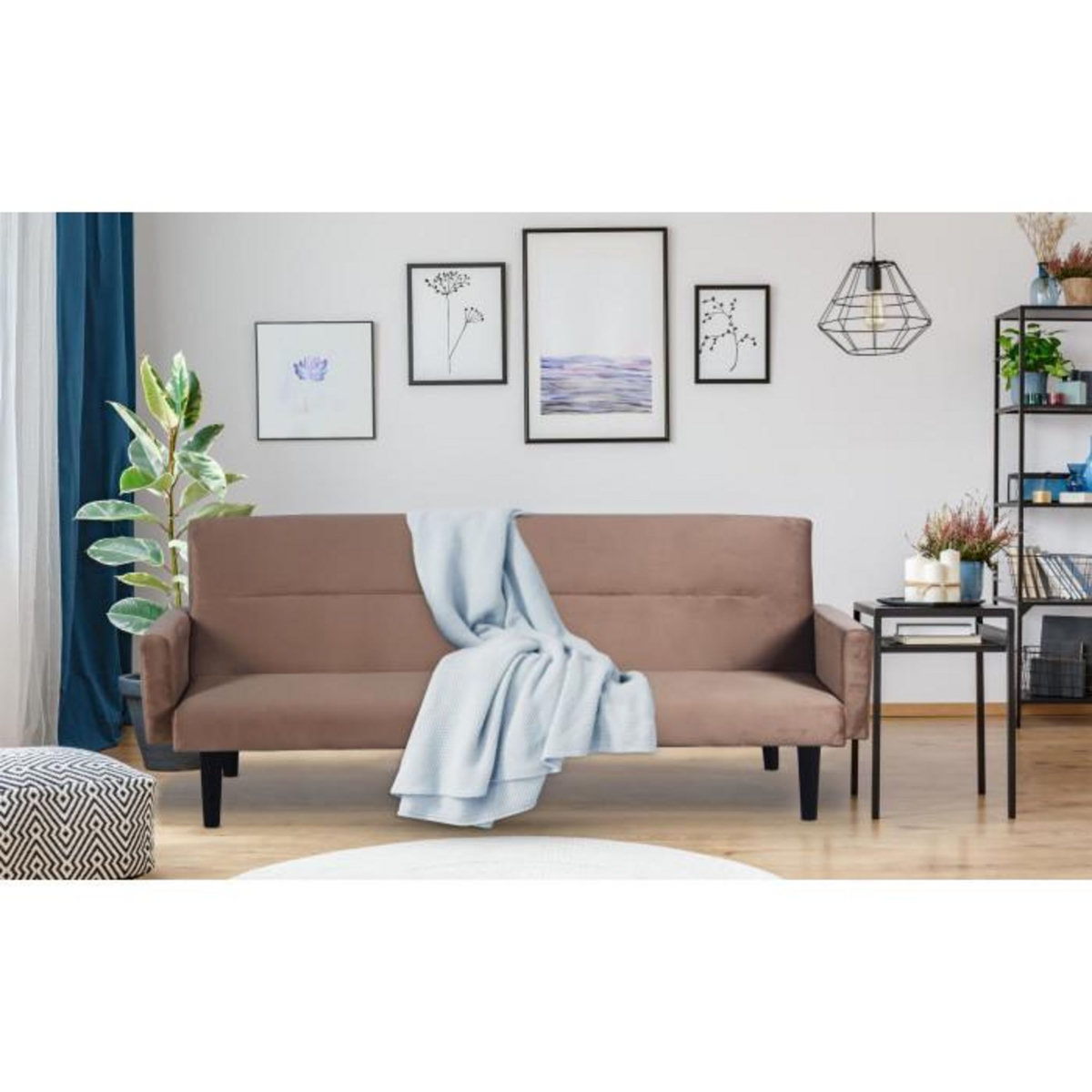 Paris Prix Canapé Convertible en Velours  Romeo  182cm Taupe