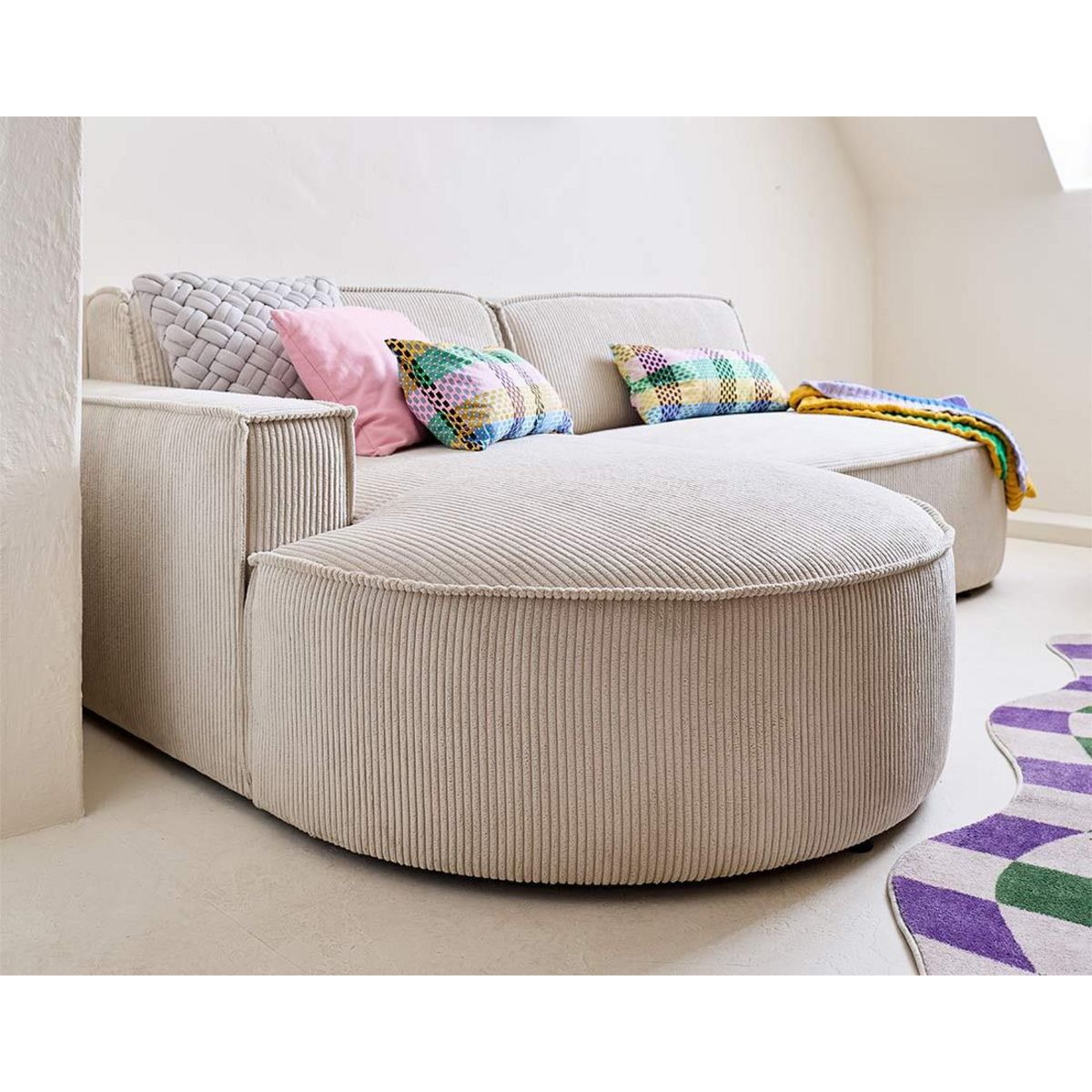 LISA DESIGN Spiaggia - canapé d'angle gauche - forme arrondie - 4 places - en velours côtelé