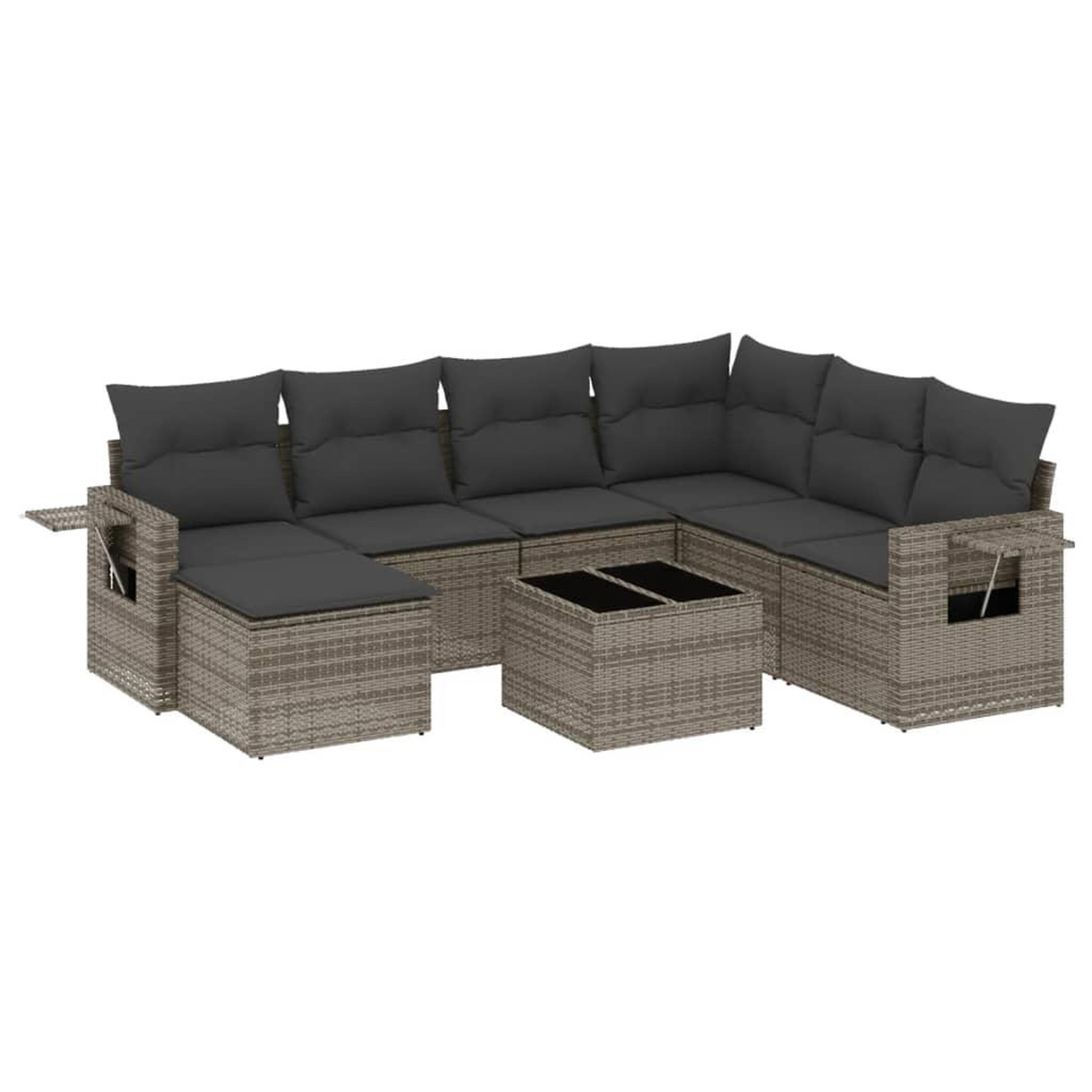Voir la diapositive 2 : VIDAXL Salon de jardin 8 pcs avec coussins gris resine tressee