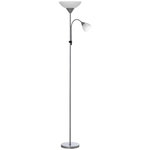 HOMCOM Lampadaire 2 têtes douilles E27 E14 base métal dim. Ø28 x 179,5H cm gris blanc