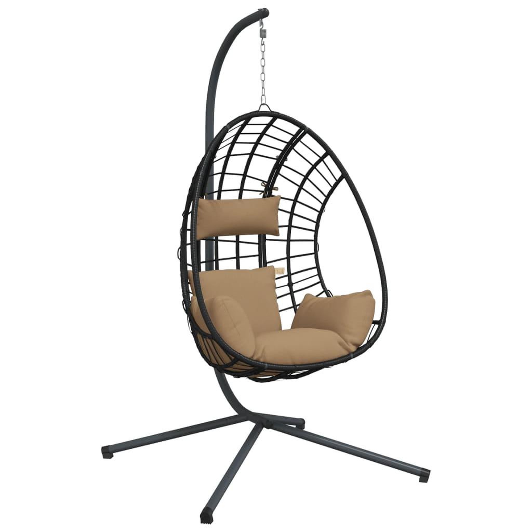 Voir la diapositive 2 : VIDAXL Chaise suspendue en forme d'œuf et support taupe rotin et acier