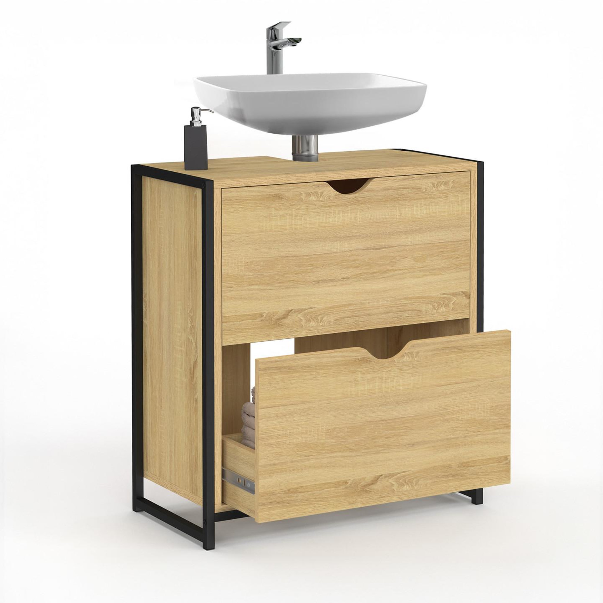 Voir la diapositive 5 : ID MARKET Meuble sous lavabo salle de bain 2 tiroirs detroit design industriel