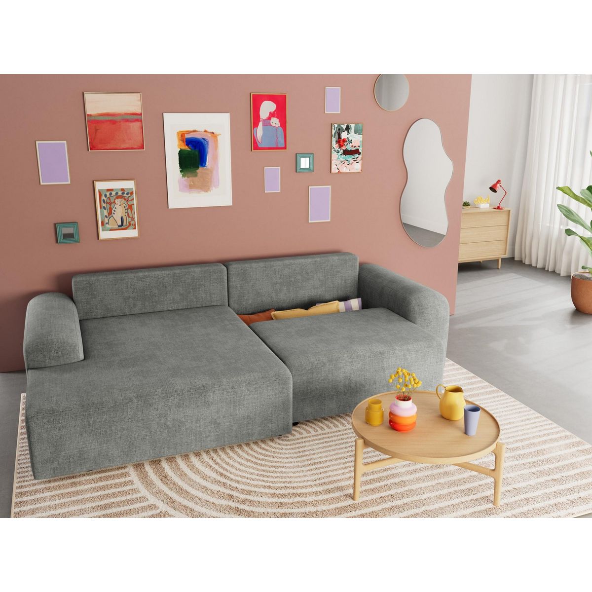 BEST MOBILIER Rebecca - canapé d'angle gauche 4 places convertible avec coffre en velours texturé