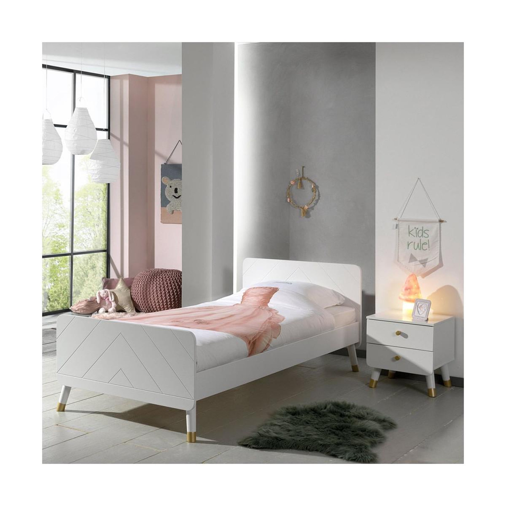 Voir la diapositive 2 : Paris Prix Table de chevet enfant 2 tiroirs  billy  43cm blanc