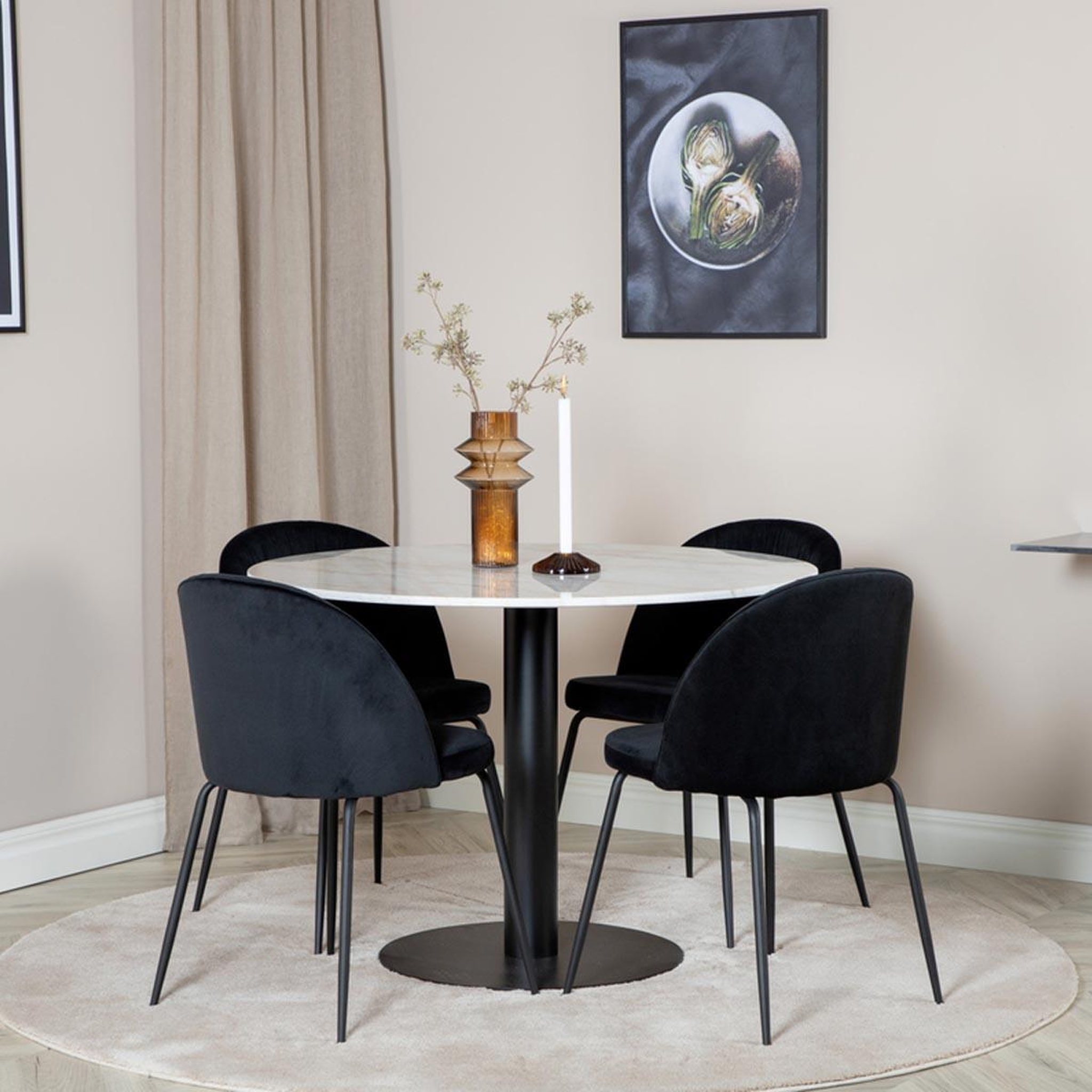Voir la diapositive 4 : Paris Prix Ensemble table à manger & 4 chaises  estelle & wrinkles  106cm blanc & noir