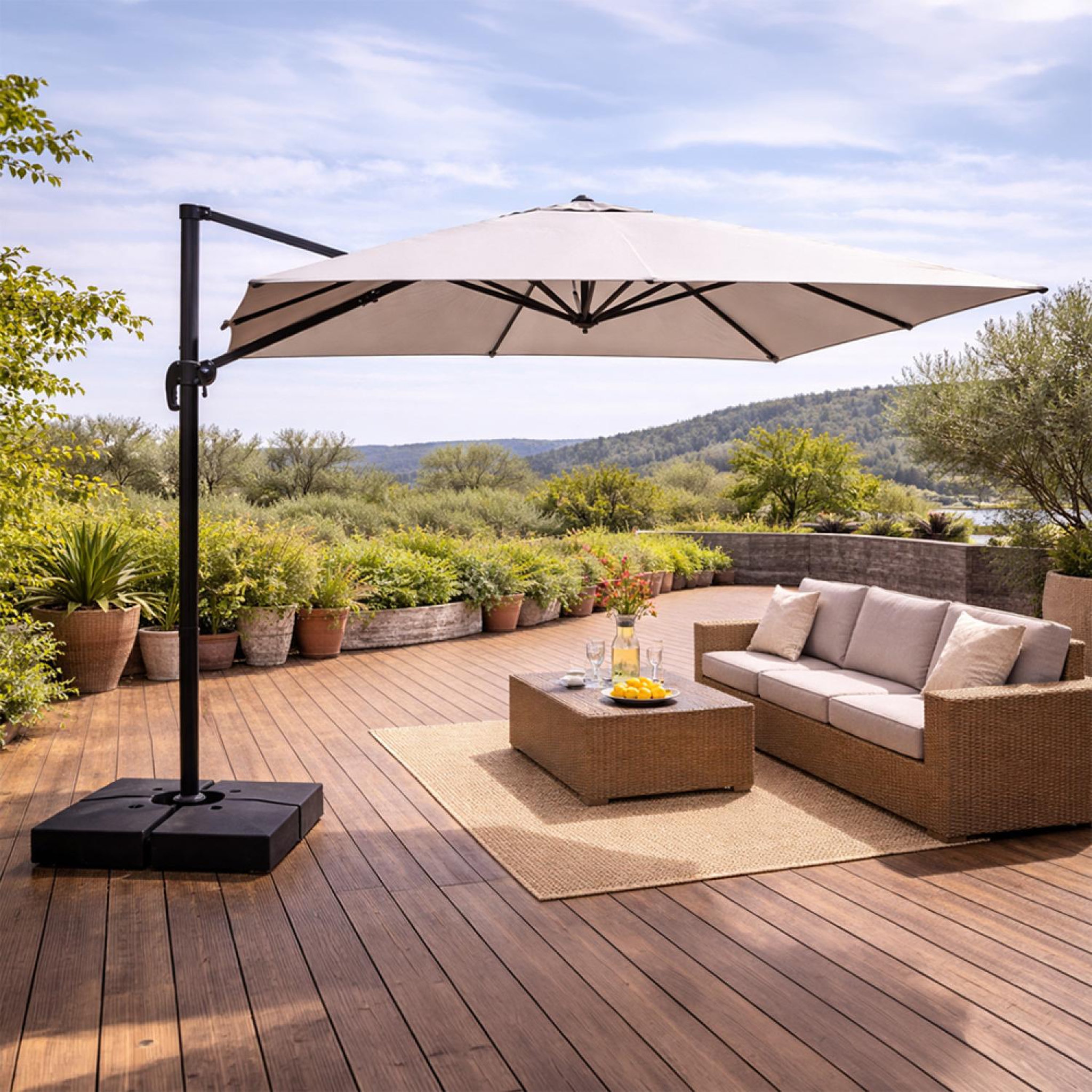 Voir la diapositive 2 : CONCEPT USINE Parasol rectangulaire 3x4 déporté rotatif gris en aluminium cezir