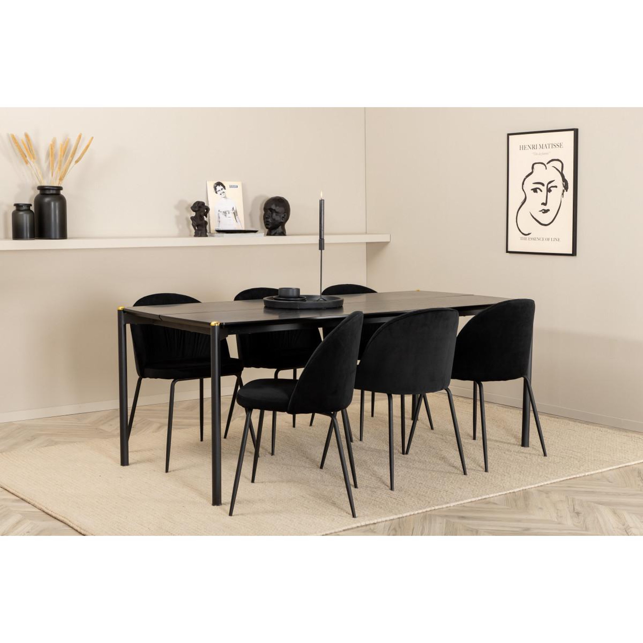 Voir la diapositive 3 : Paris Prix Ensemble table à manger & 6 chaises  pelle & wrinkles  190cm noir