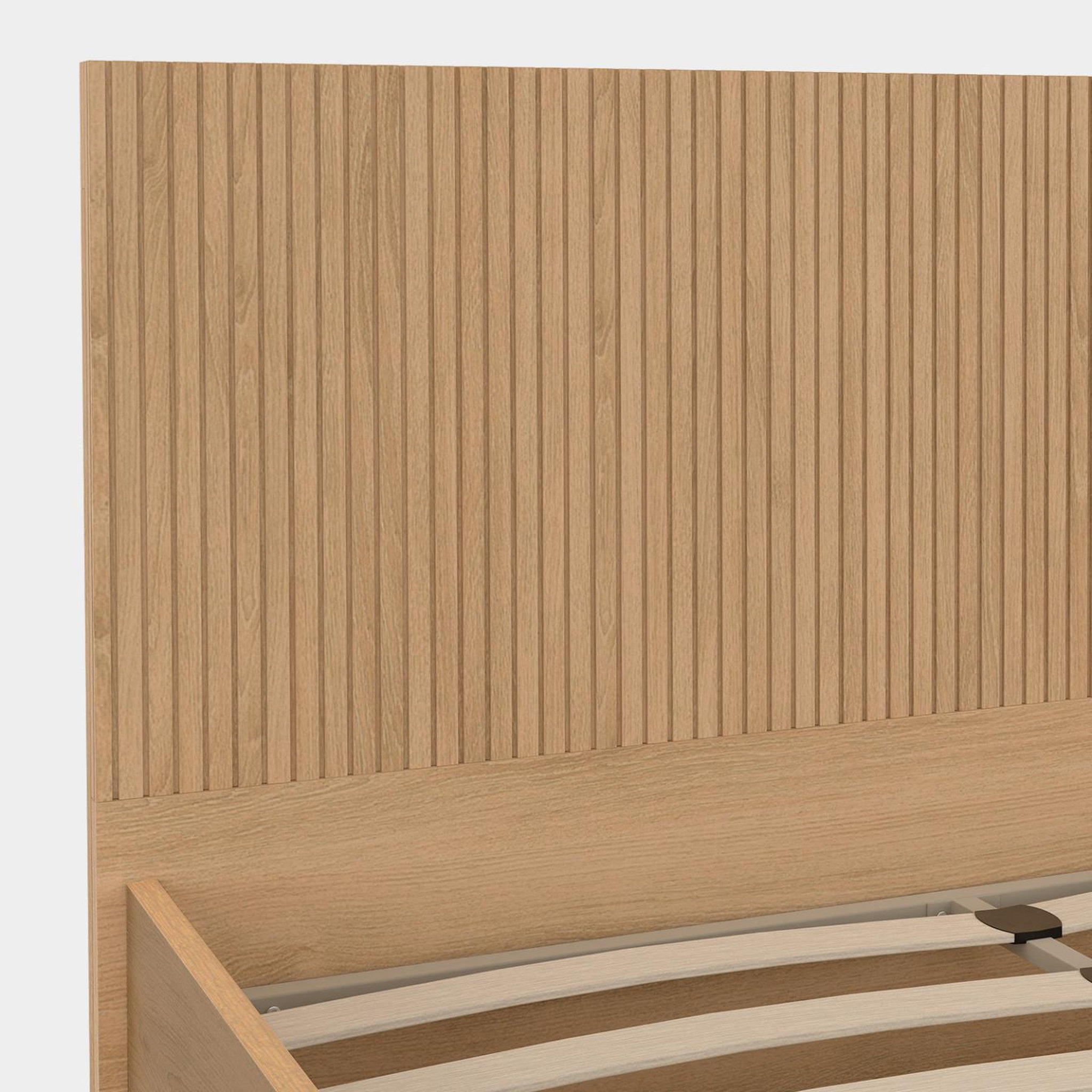 Voir la diapositive 6 : ID MARKET Lit coffre double seaside avec tête de lit juliette et sommier 140 x 190 cm effet lattes et bois