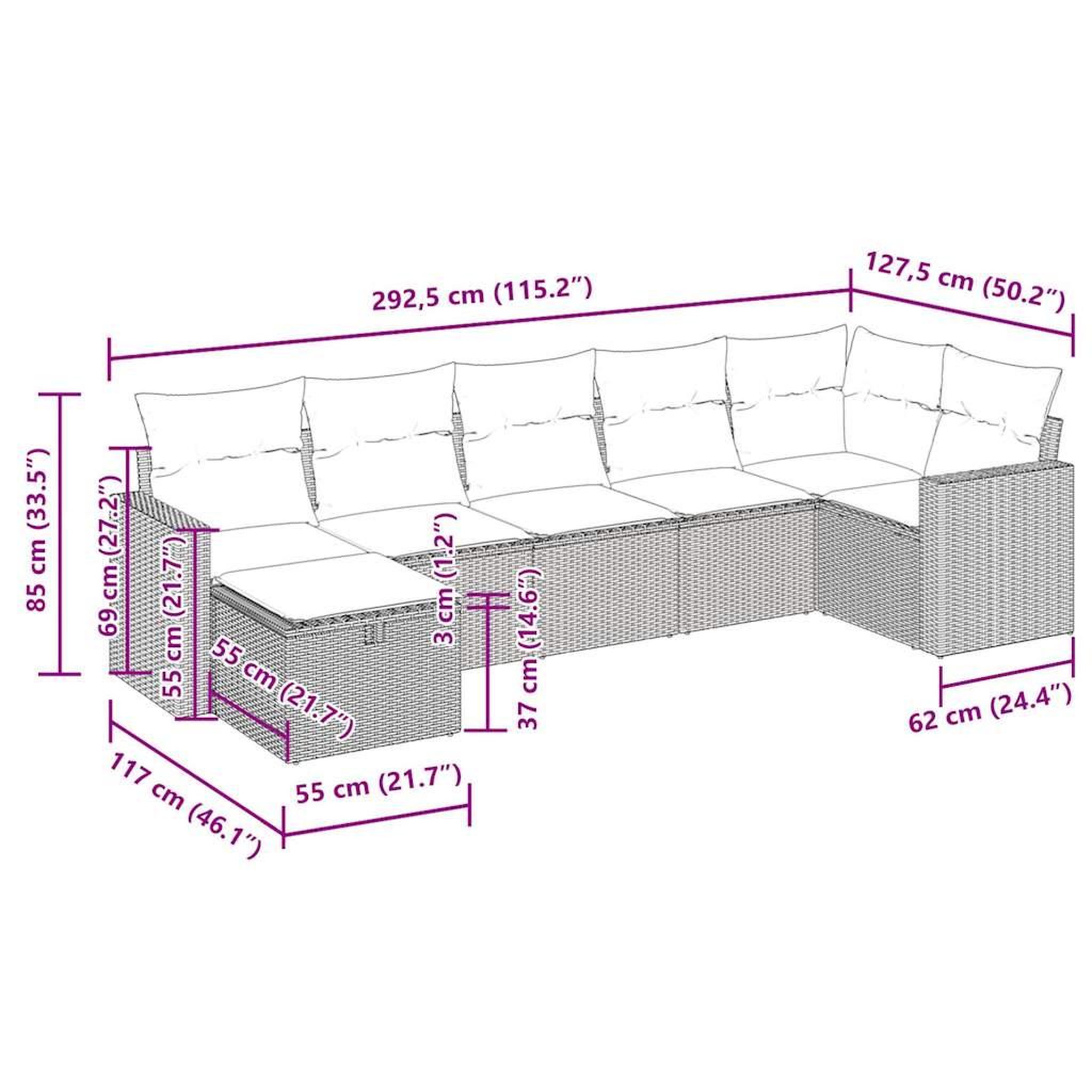 Voir la diapositive 6 : VIDAXL Salon de jardin avec coussins 7 pcs gris clair resine tressee