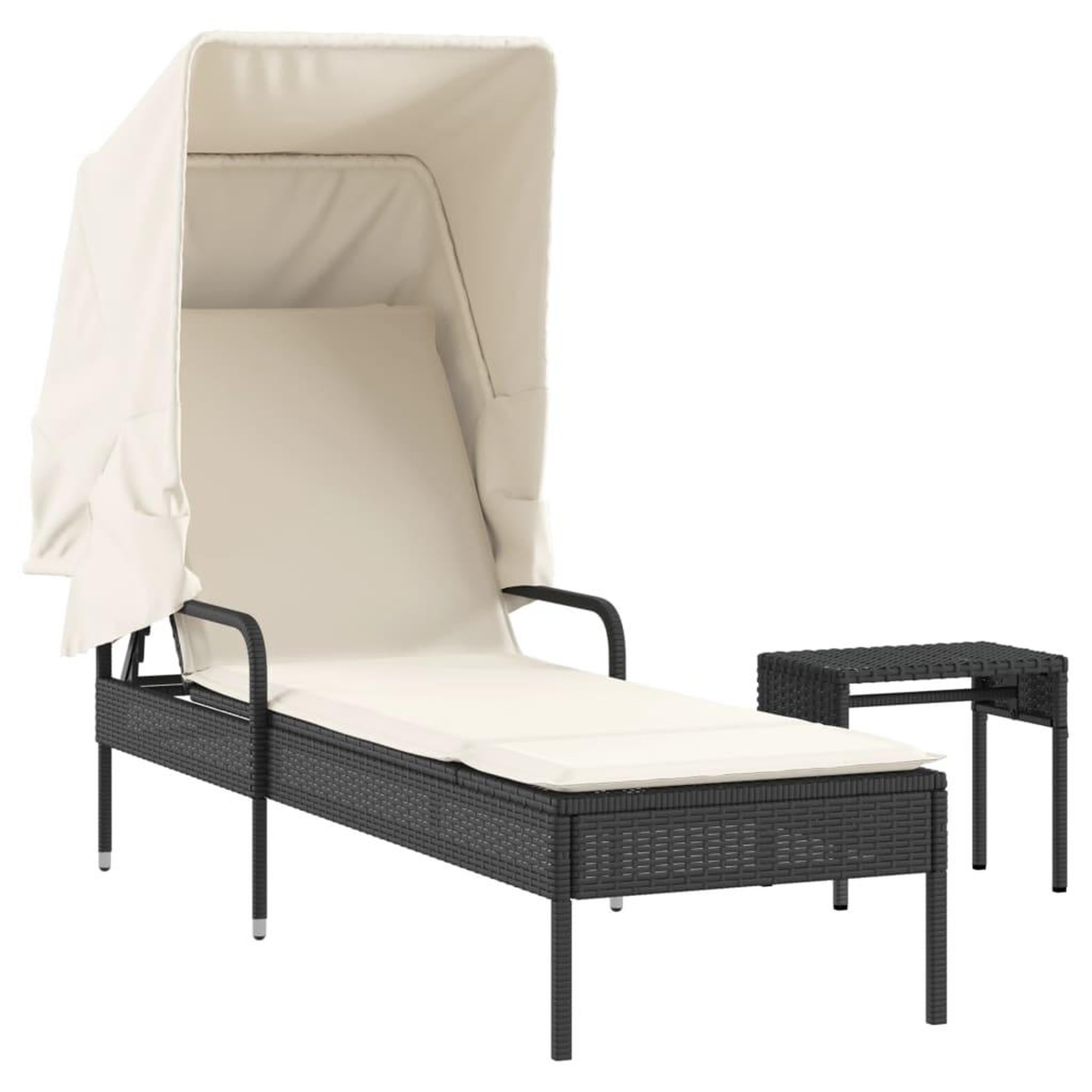 Voir la diapositive 2 : VIDAXL Chaise longue avec auvent et table noir resine tressee