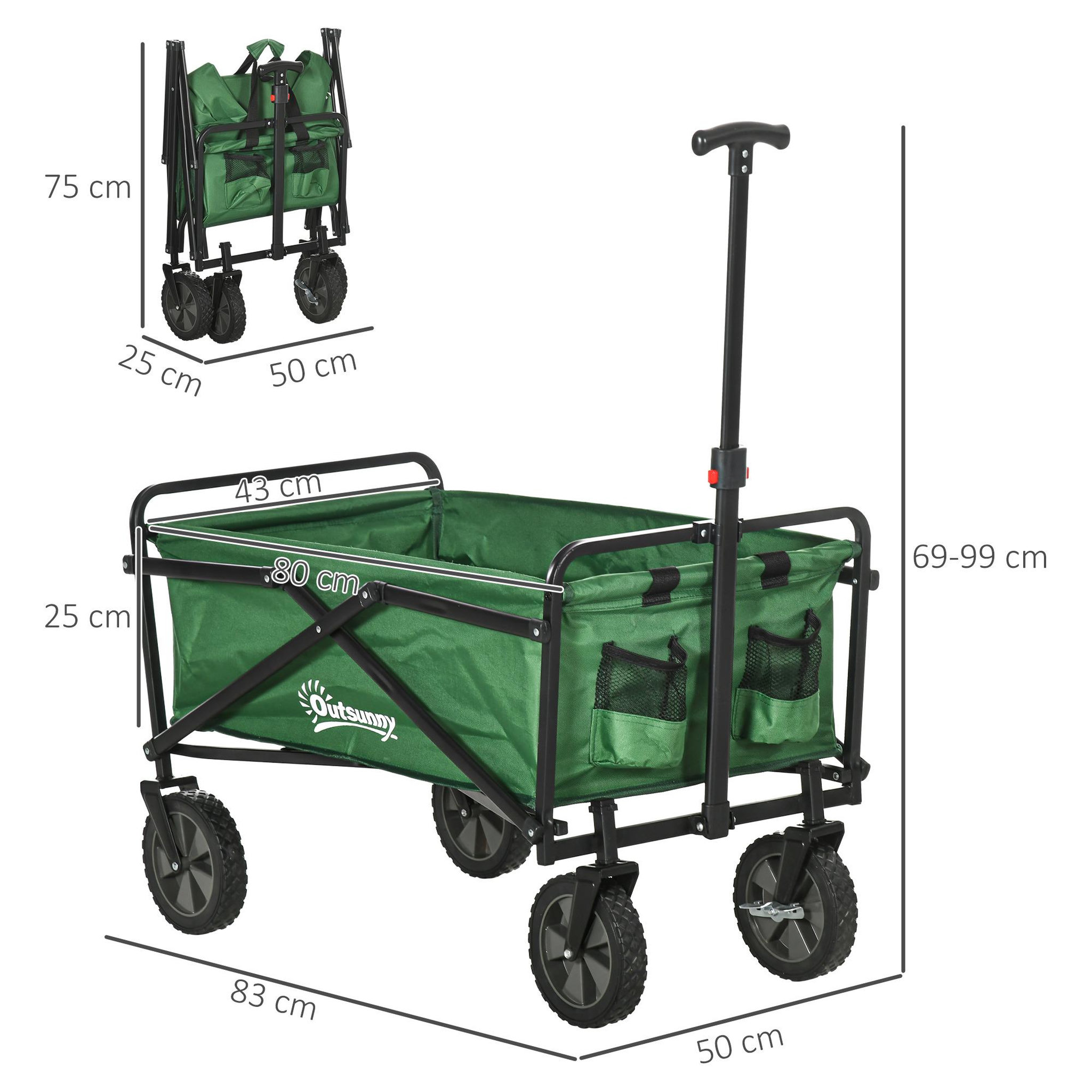 Voir la diapositive 3 : OUTSUNNY Chariot de transport pliable à roulettes - poignée télescopique - max. 40 Kg - métal noir oxford vert
