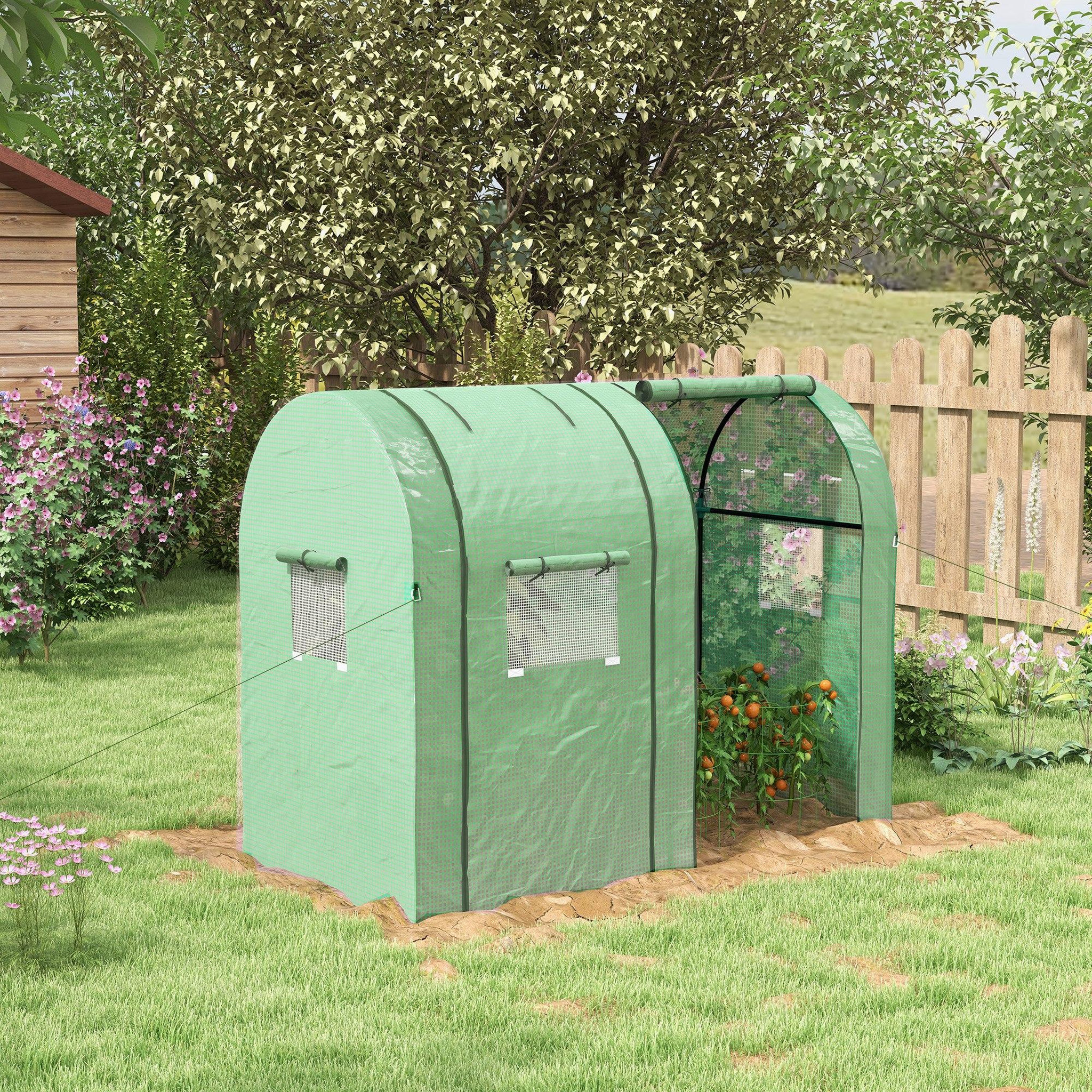 Voir la diapositive 2 : OUTSUNNY Serre de jardin 1,8 m² - 2 portes zippées 4 fenêtres - acier PE vert