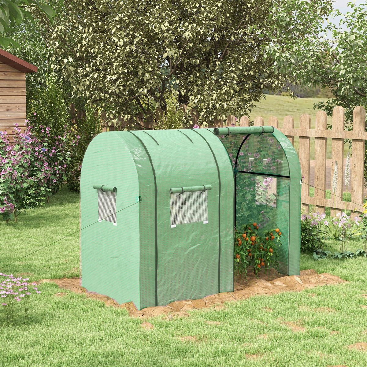OUTSUNNY Serre de jardin 1,8 m² - 2 portes zippées 4 fenêtres - acier PE vert