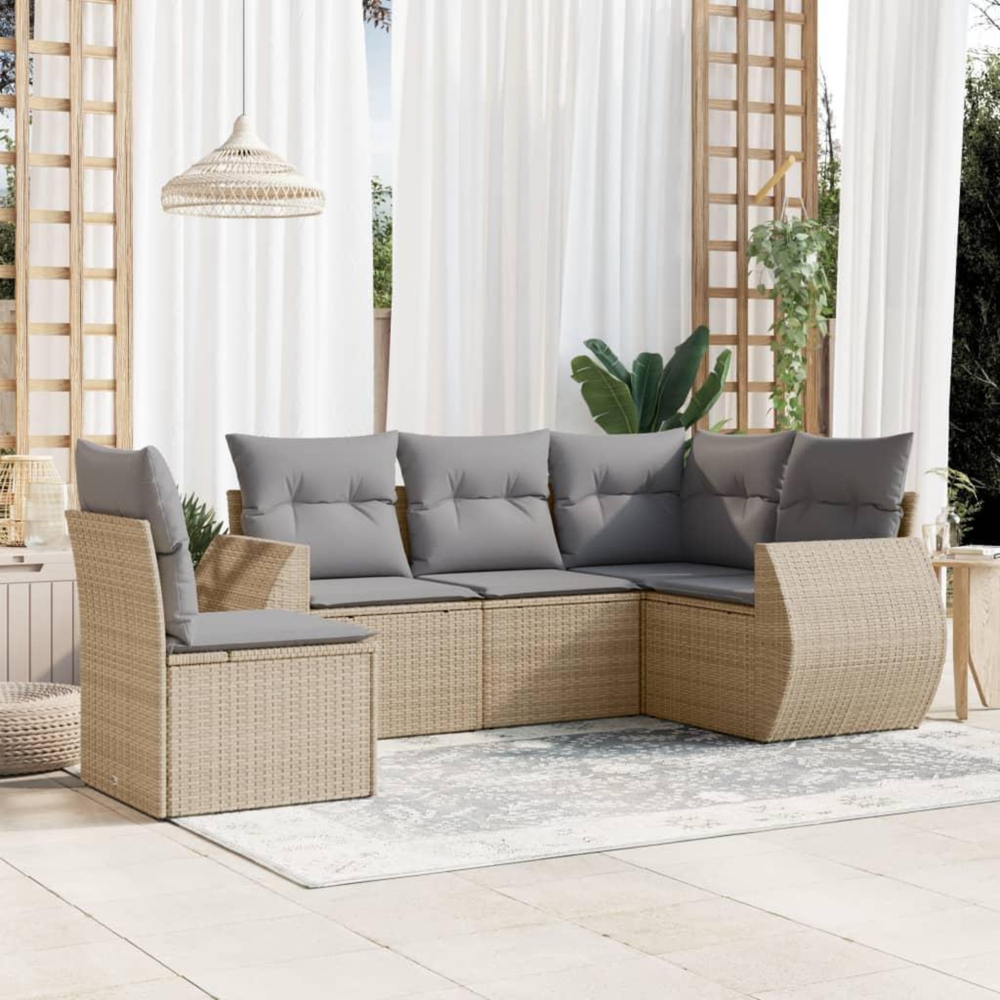 VIDAXL Salon de jardin avec coussins 5 pcs beige resine tressee