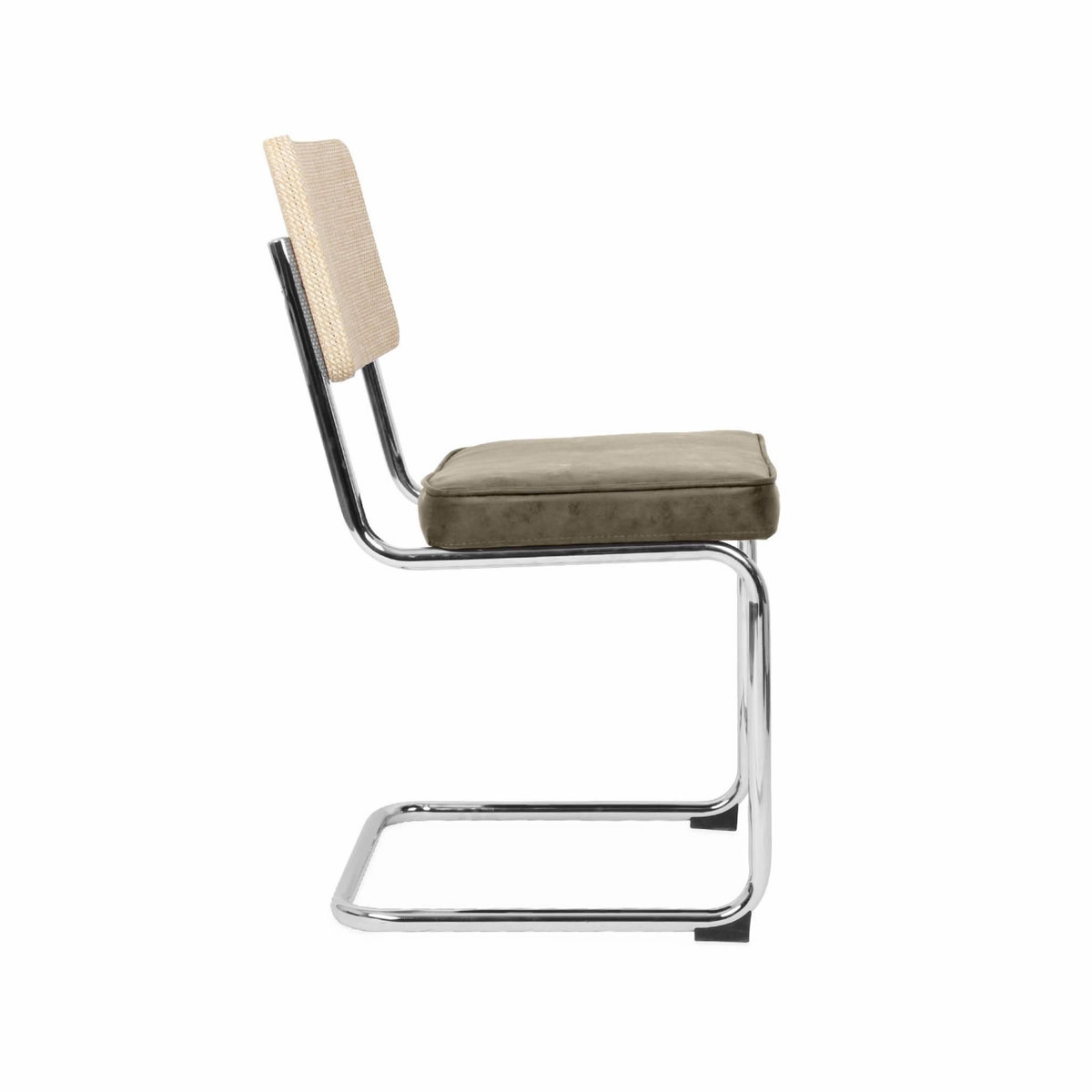 SWEEEK 2 chaises cantilever - Maja - tissu kaki et résine effet rotin. 46 x 54.5 x 84.5cm