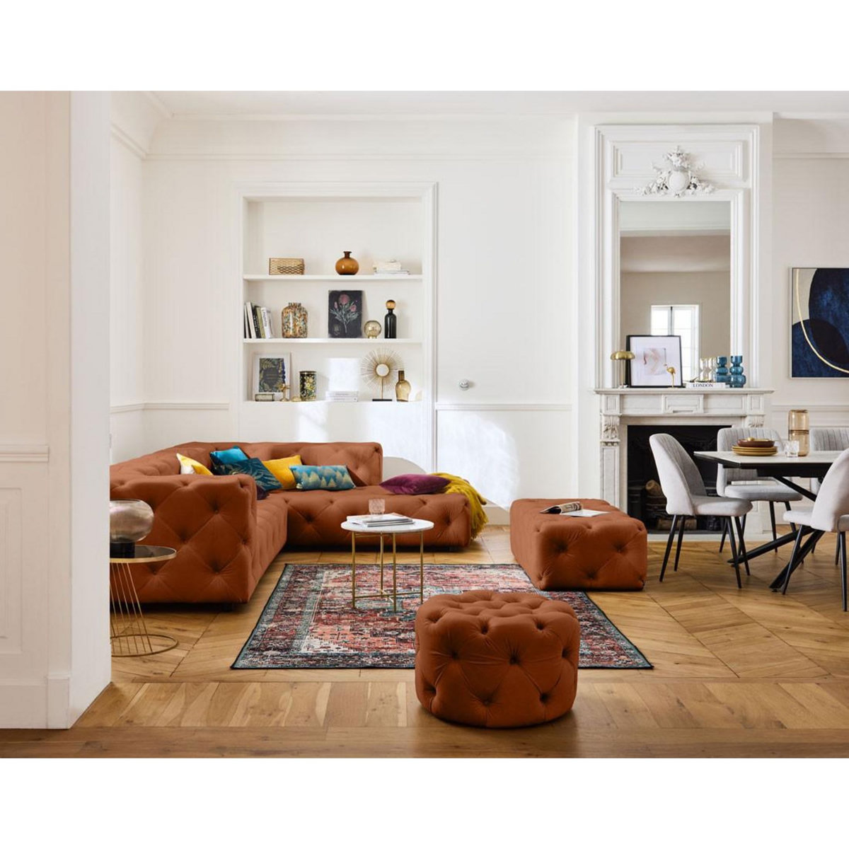 LISA DESIGN Gallata - canapé chesterfield d'angle droit - 5 places - en velours