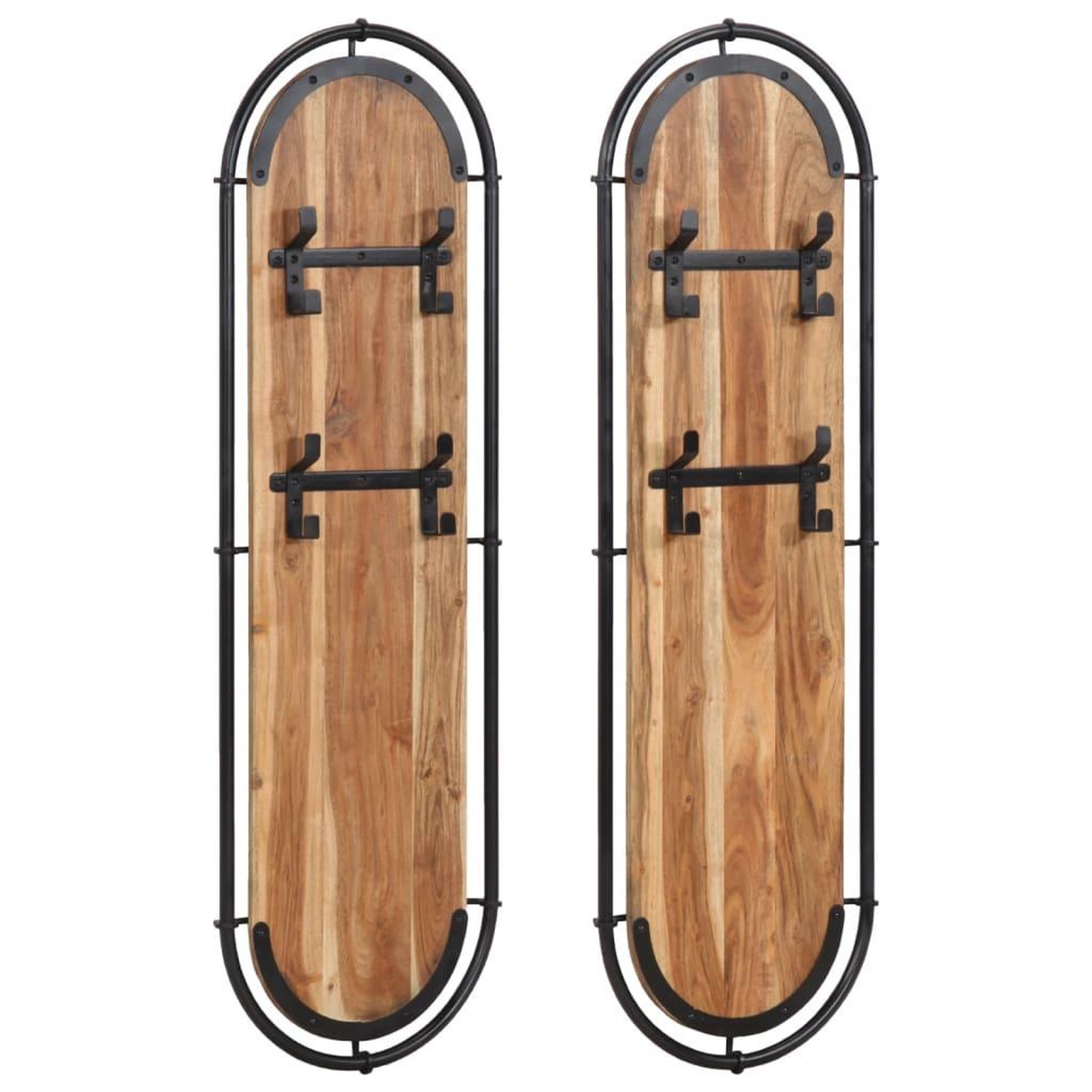 VIDAXL Porte-manteaux muraux et 4 crochets 2 pcs bois massif d'acacia