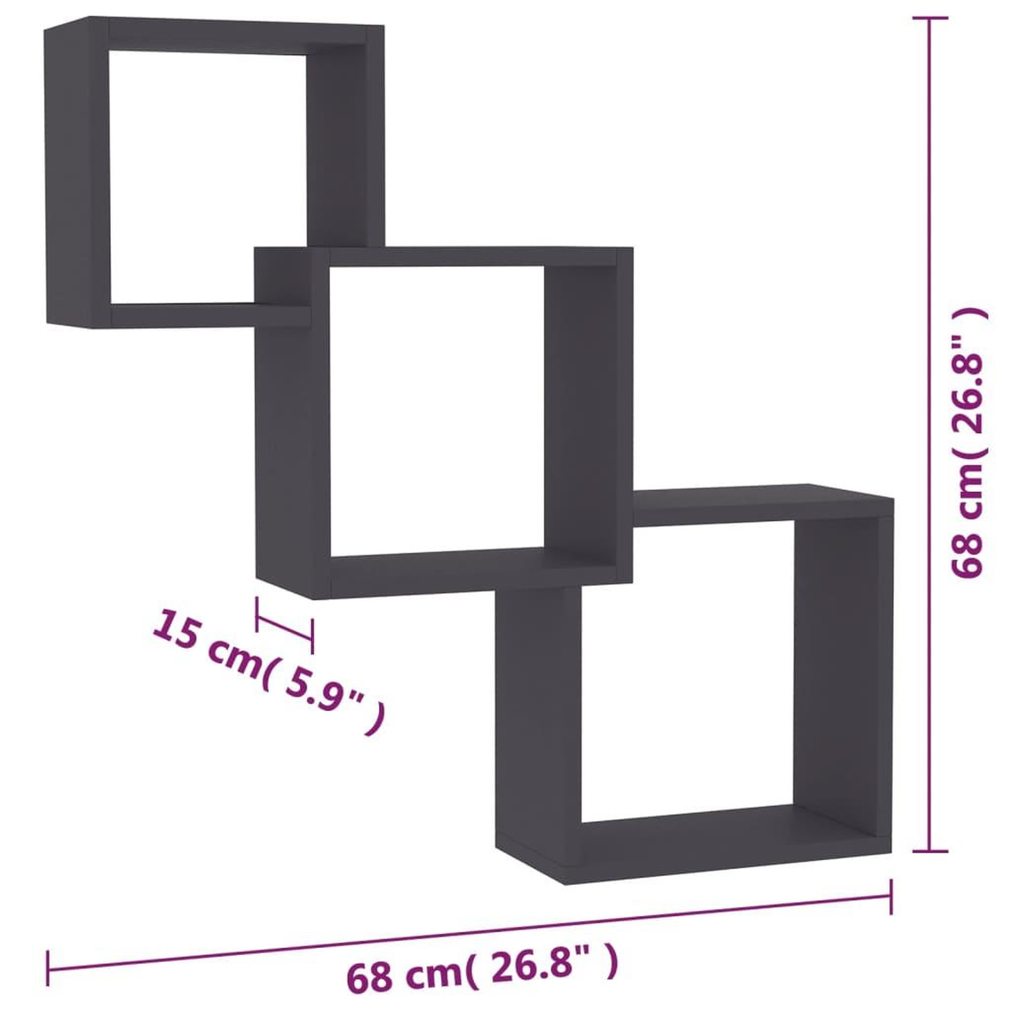 Voir la diapositive 6 : VIDAXL Etageres murales cubiques Gris 68x15x68 cm bois d'ingenierie