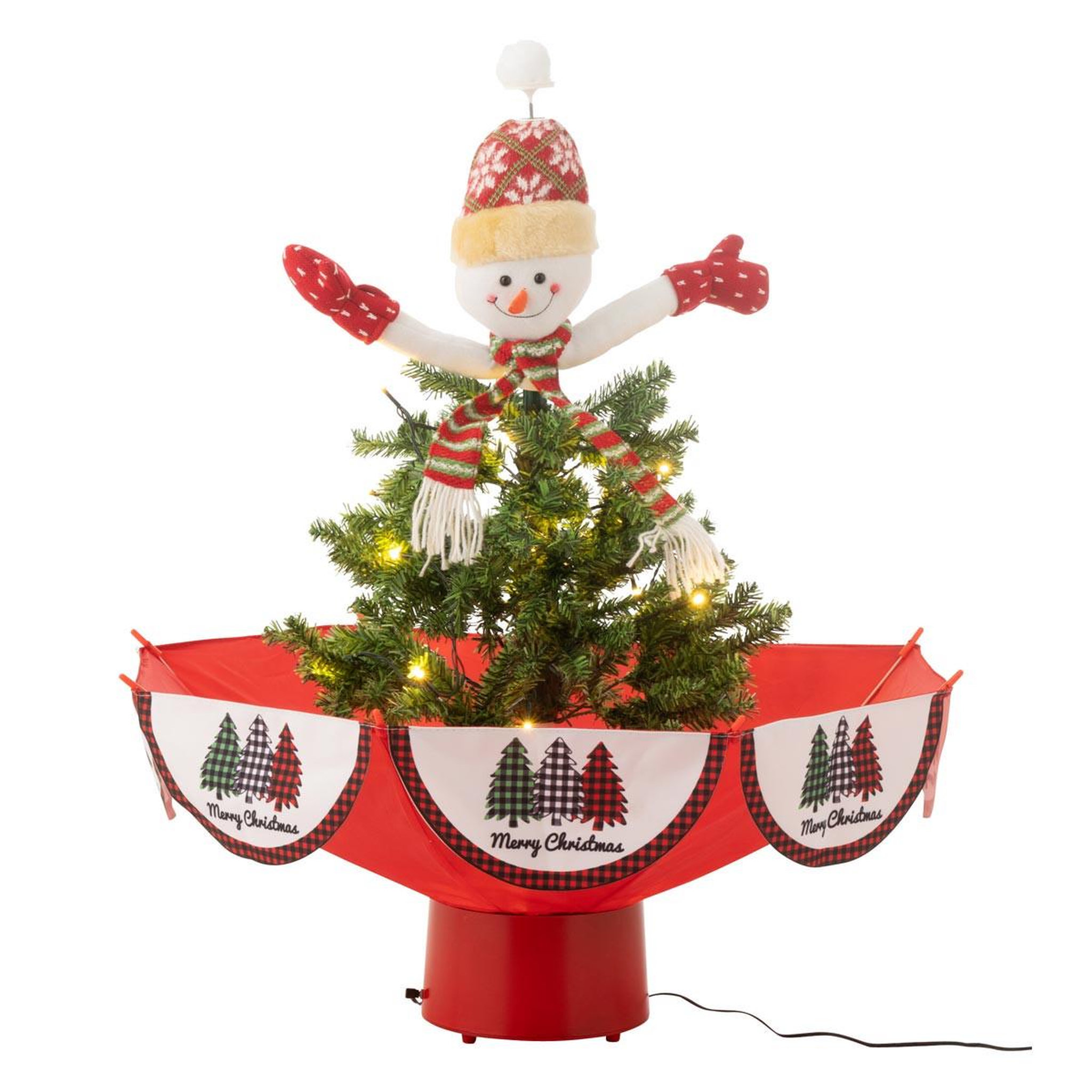 J-LINE Déco sapin noël à led  bonhomme de neige  80cm rouge