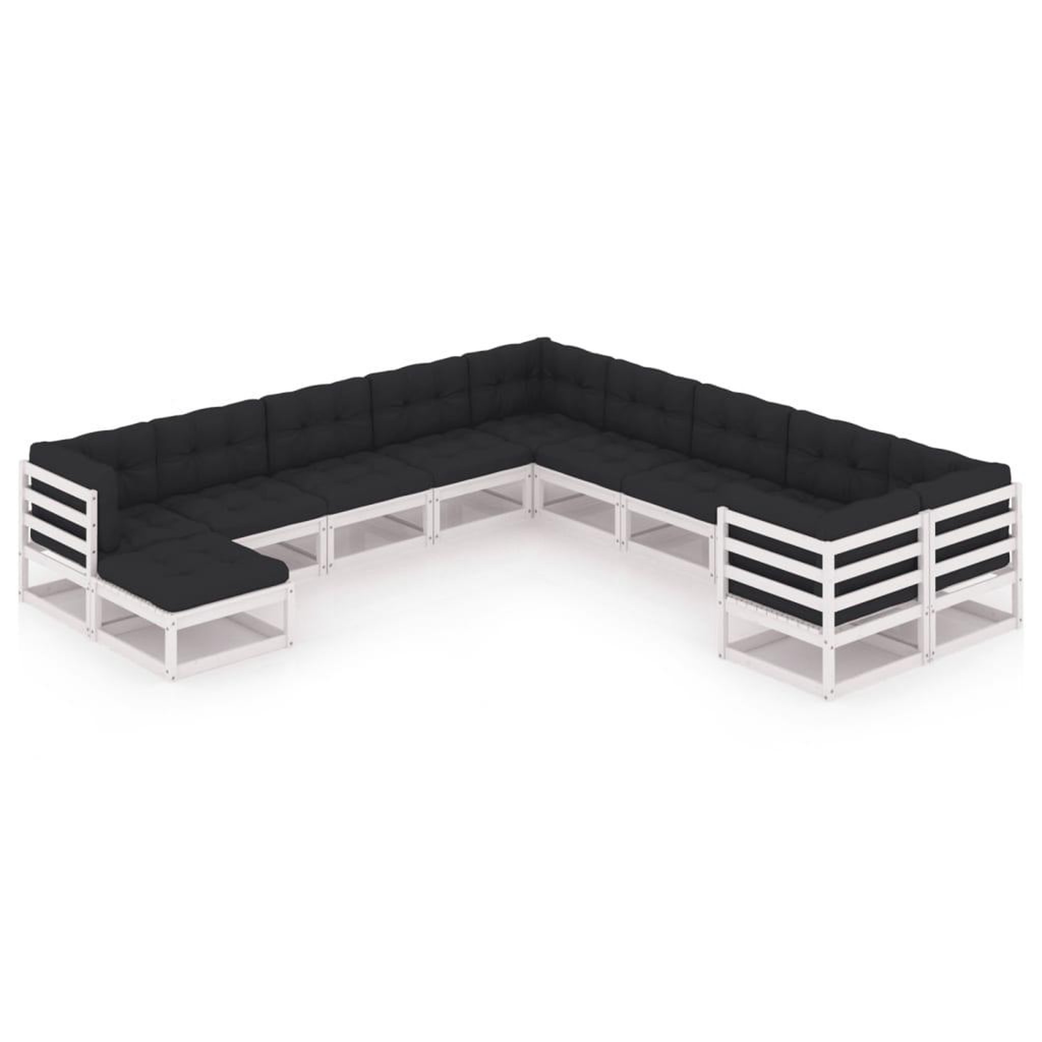 Voir la diapositive 1 : VIDAXL Salon de jardin 11 pcs avec coussins Blanc Bois de pin massif