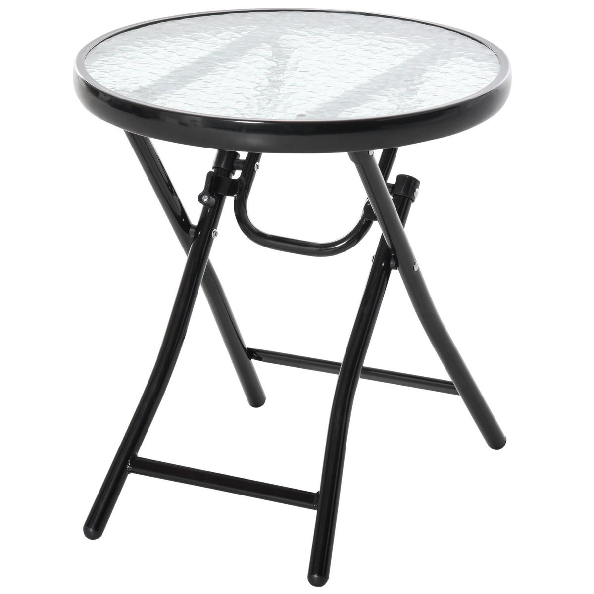 OUTSUNNY Table basse ronde bistro de jardin Ø 45 x 50H cm pliable métal époxy noir plateau verre trempé