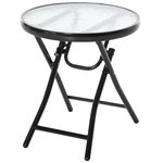 OUTSUNNY Table basse ronde bistro de jardin Ø 45 x 50H cm pliable métal époxy noir plateau verre trempé
