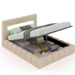 CONCEPT USINE Lit nuage coffre LED 140x190cm velours beige OMAHA