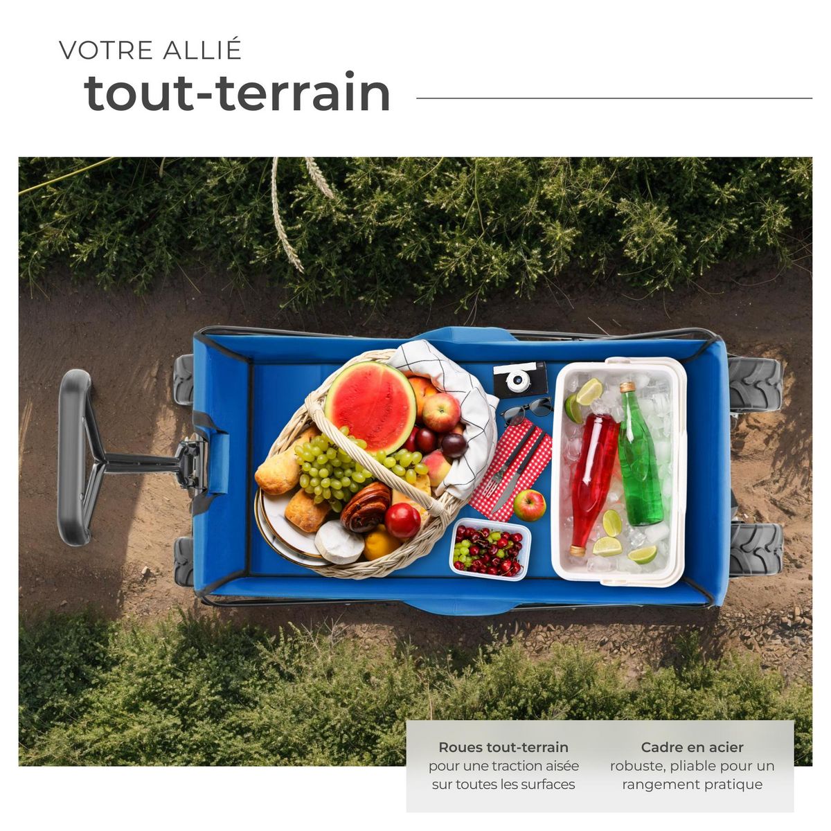 tectake Chariot de jardin et de transport pliable bleu