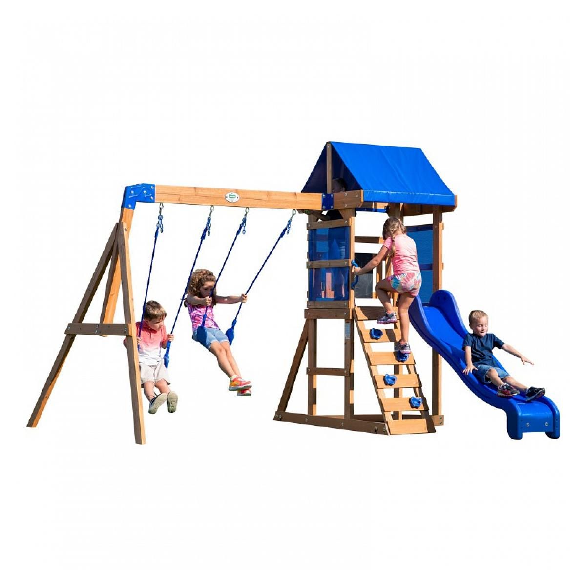 Backyard Discovery Tour de jeu Aurora avec balançoires et toboggan bleu