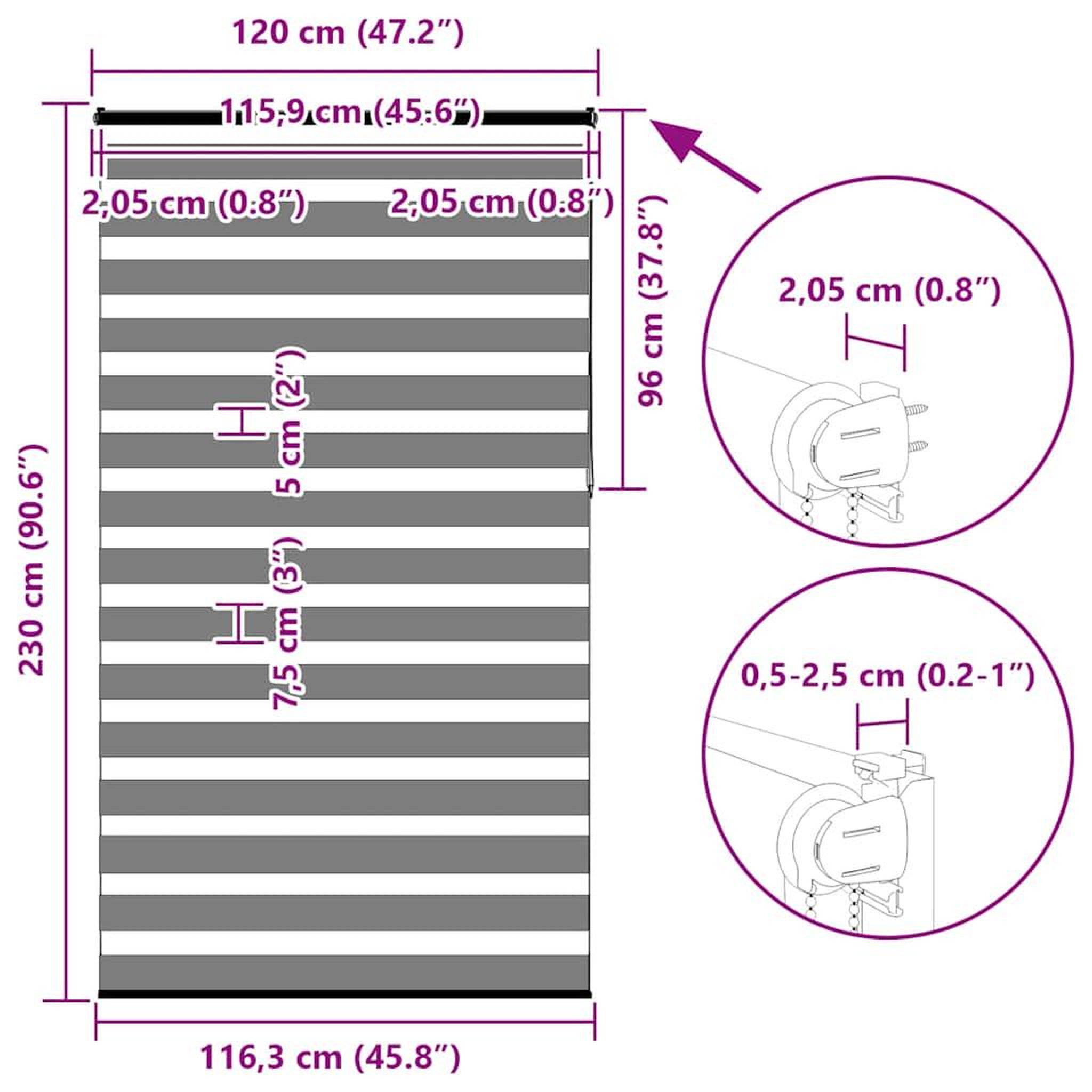 Voir la diapositive 6 : VIDAXL Store zebre noir 120x230 cm largeur du tissu 115,9 cm polyester