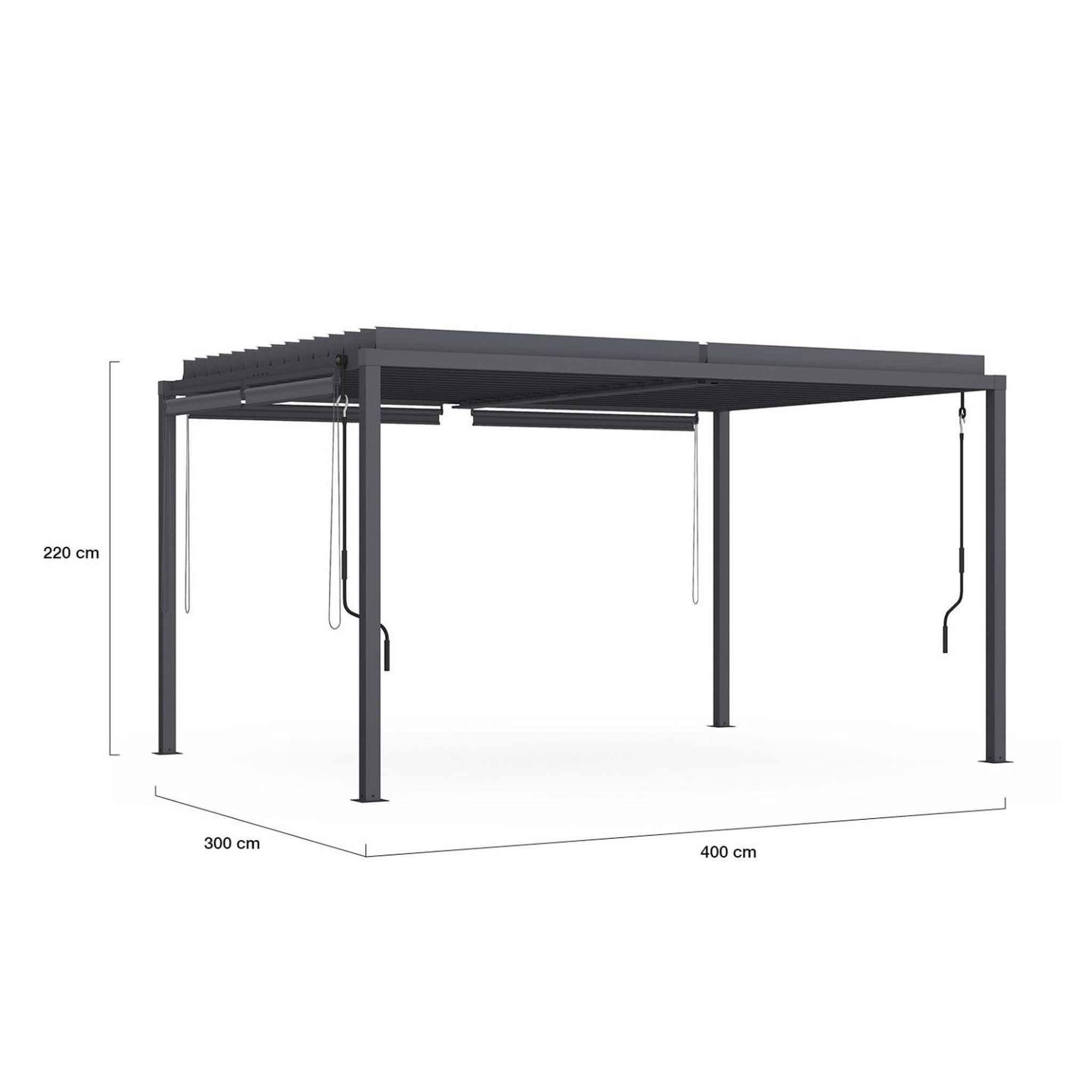 Voir la diapositive 4 : ID MARKET Pergola bioclimatique lames orientables acier 3x4 m et 4 stores gris anthracite