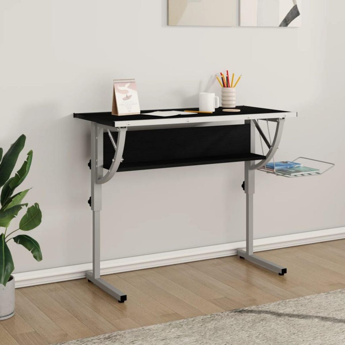VIDAXL Bureau d'artisanat noir et gris 110x53x(58-87) cm
