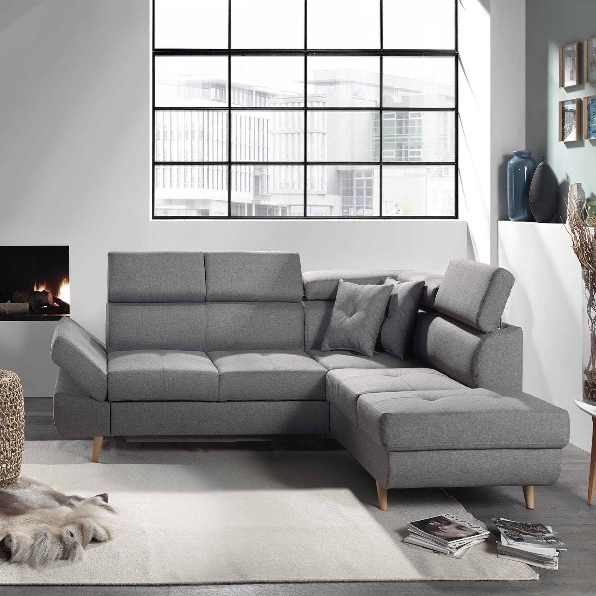 Voir la diapositive 5 : BEST MOBILIER Linea - canapé d'angle droit convertible - 5 places - avec têtières