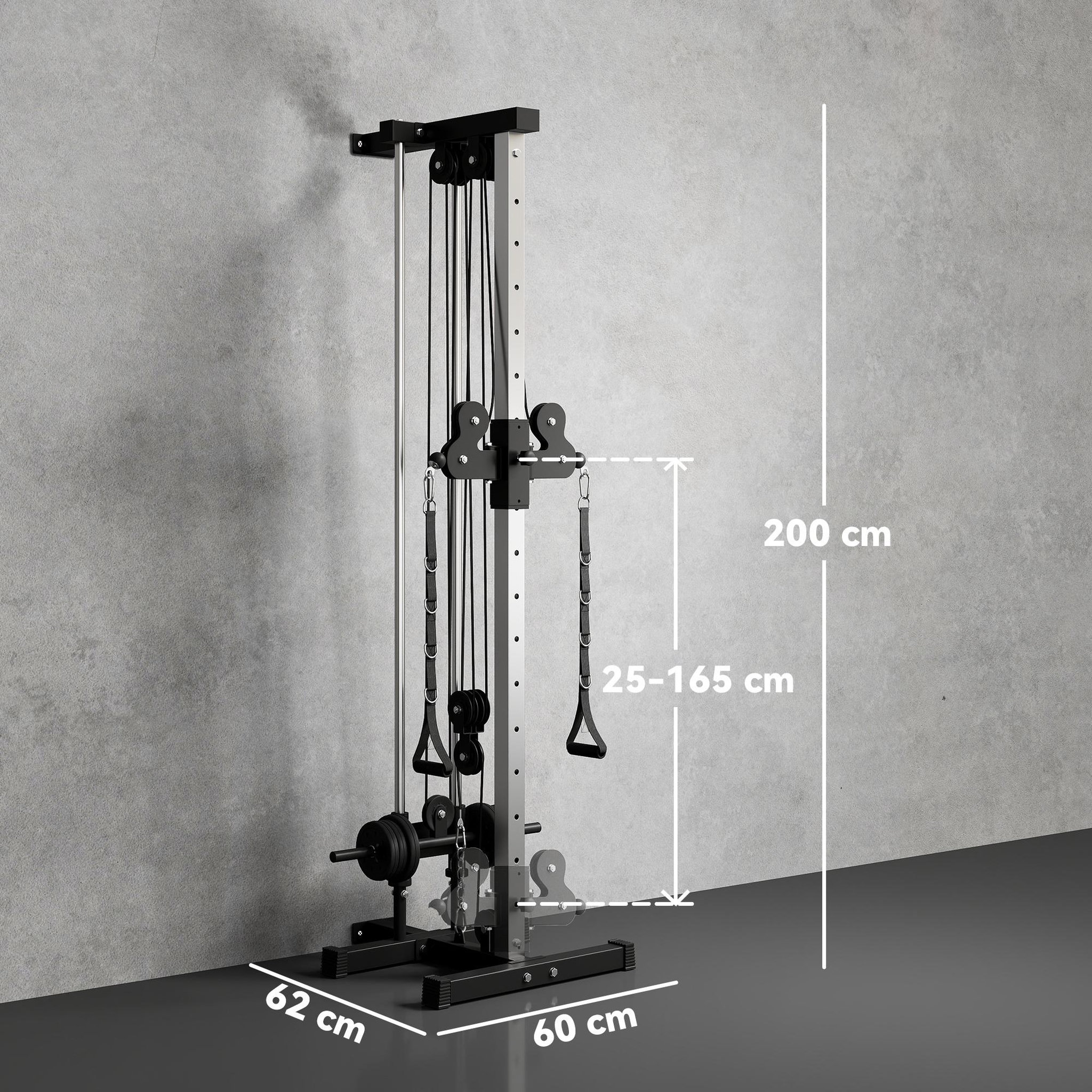 Voir la diapositive 3 : HOMCOM Station de musculation montage mural - double poulie, tirage poitrine, lat pulldown - acier gris noir