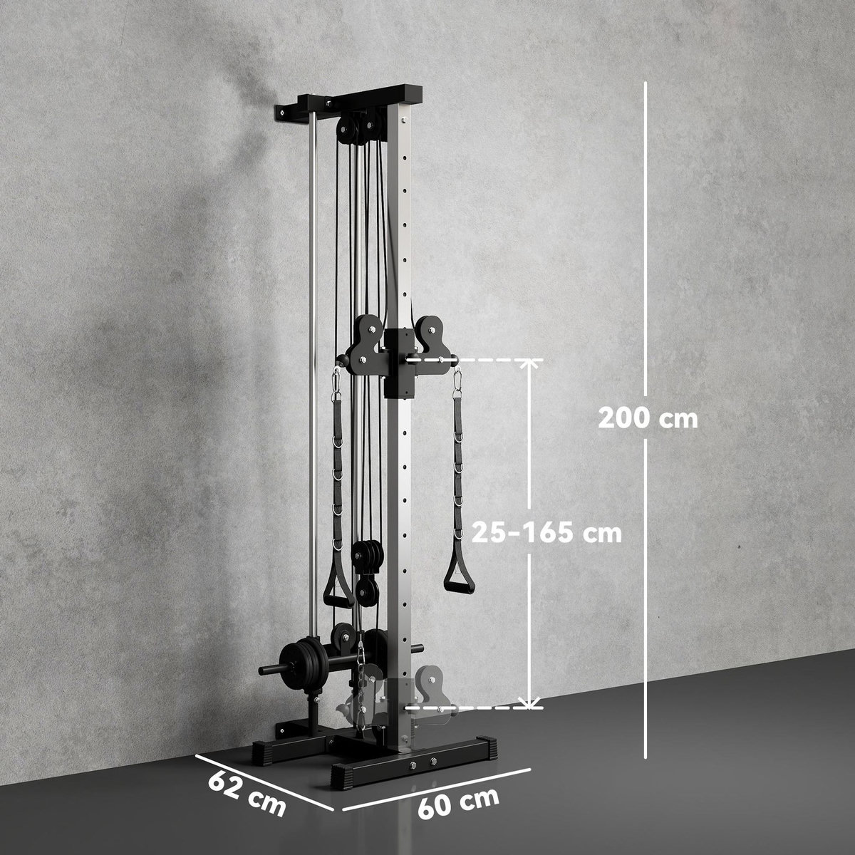 HOMCOM Station de musculation montage mural - double poulie, tirage poitrine, lat pulldown - acier gris noir