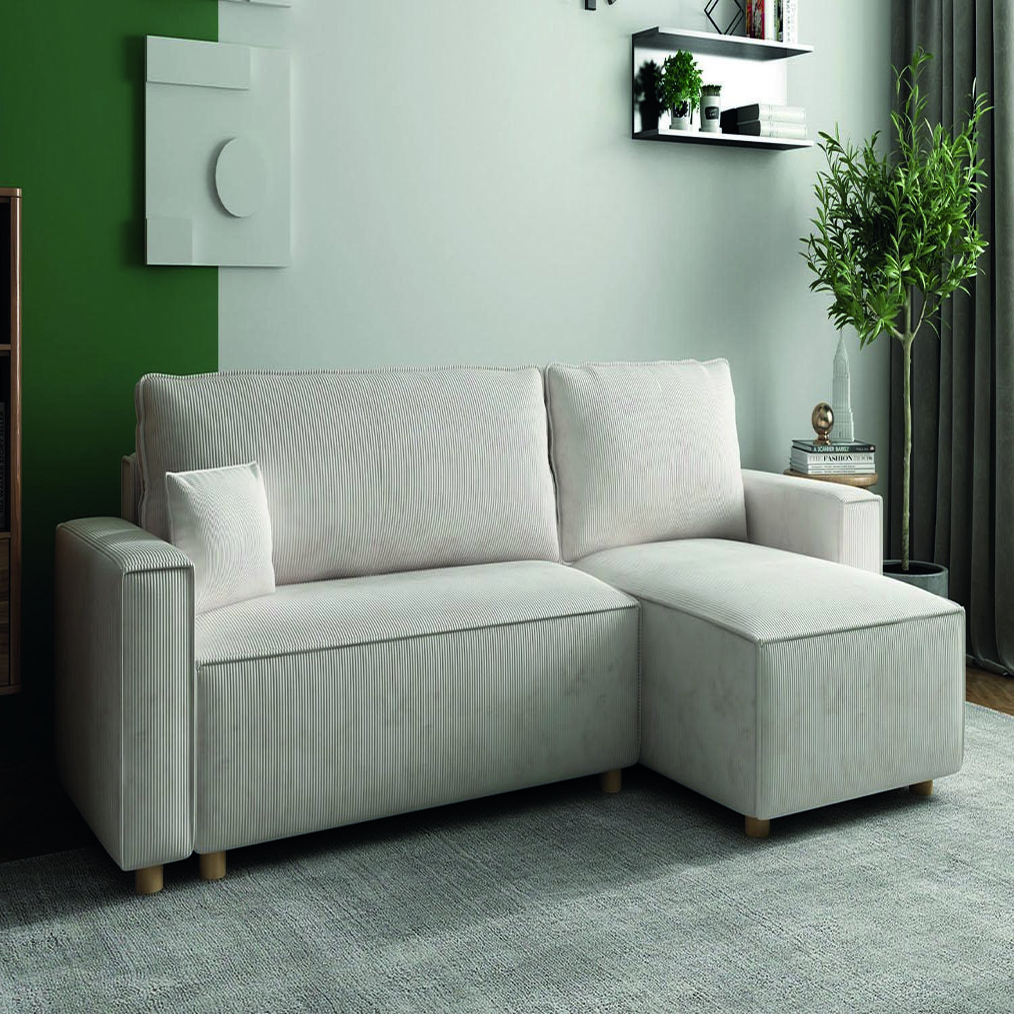 Voir la diapositive 3 : CONCEPT USINE Canapé convertible d'angle réversible 4 places velours côtelé beige cosy