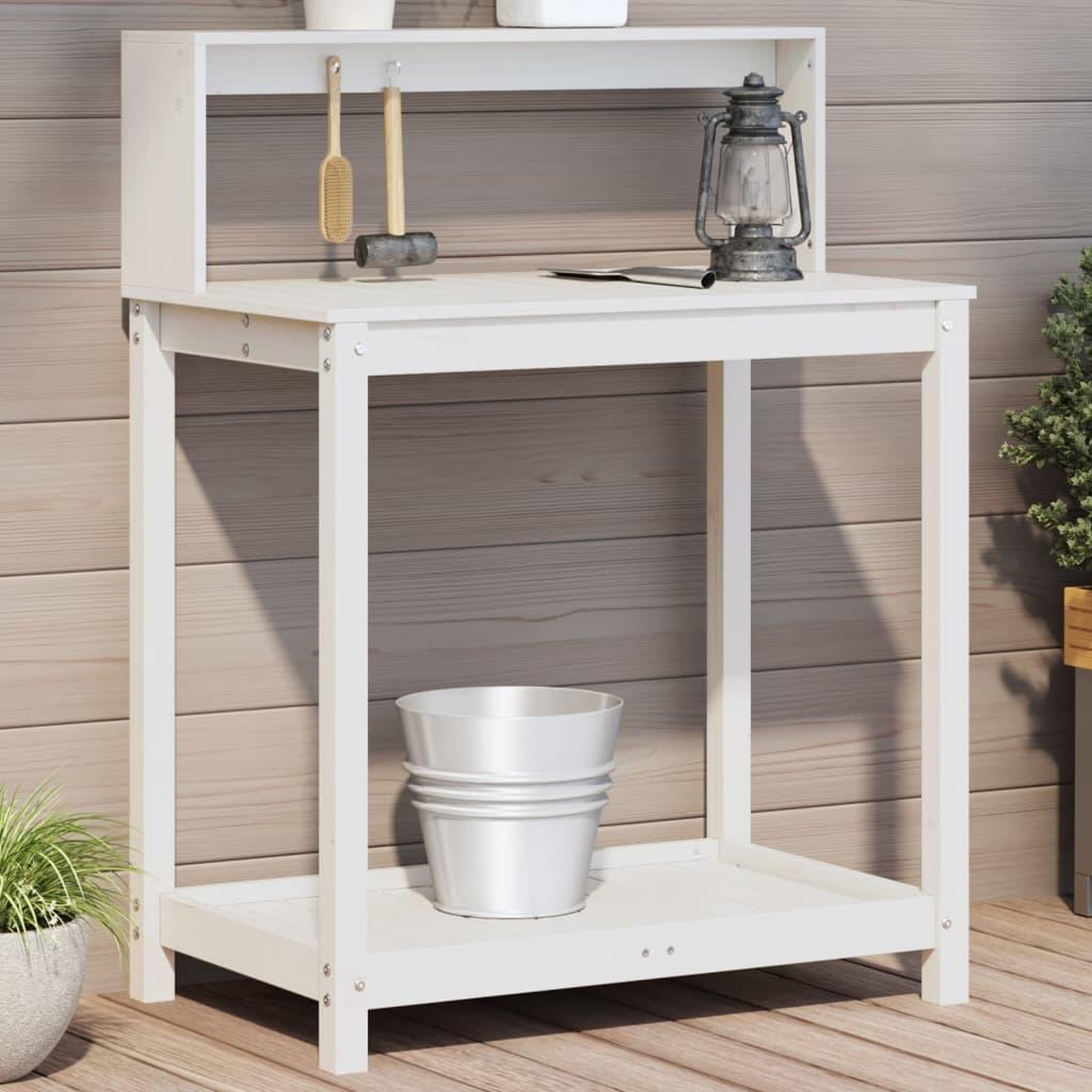VIDAXL Table de rempotage avec etageres blanc bois massif de pin