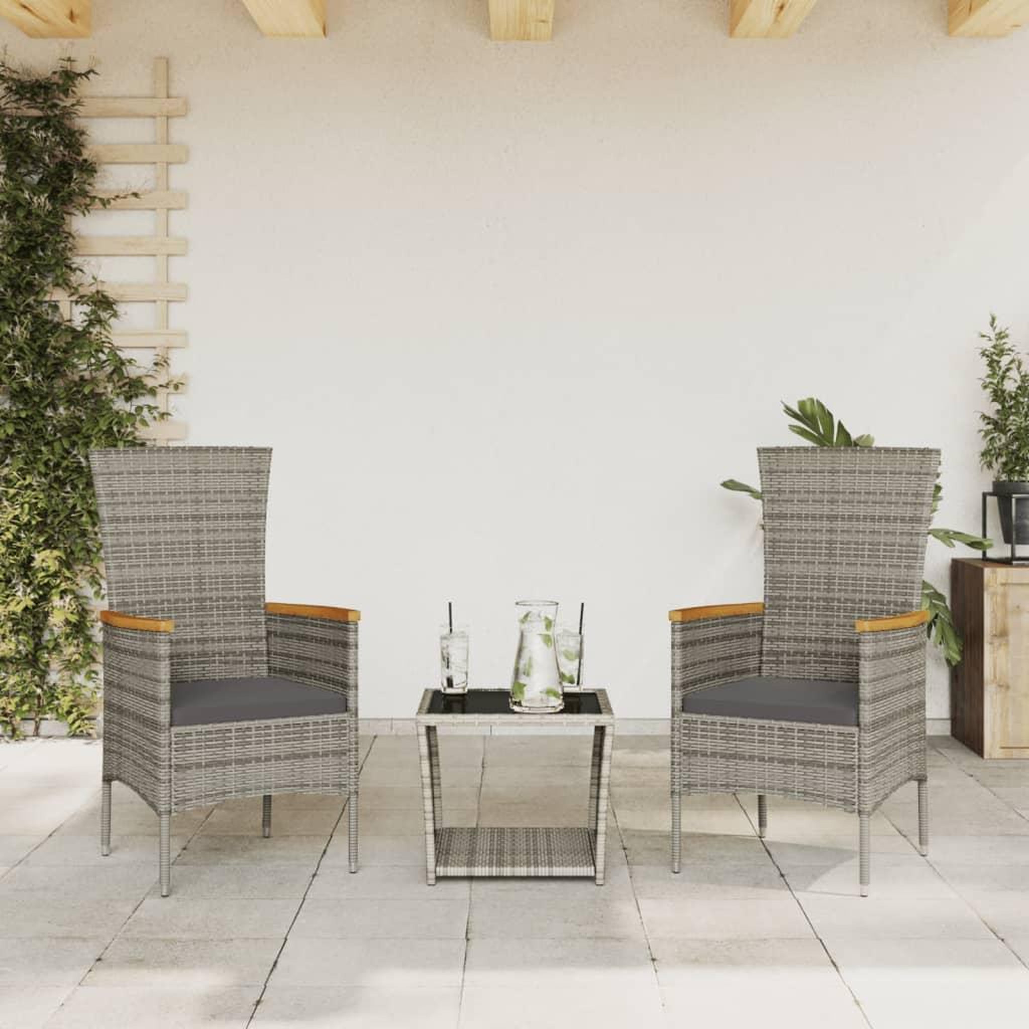 VIDAXL Ensemble a manger de jardin 3 pcs coussins gris resine tressee