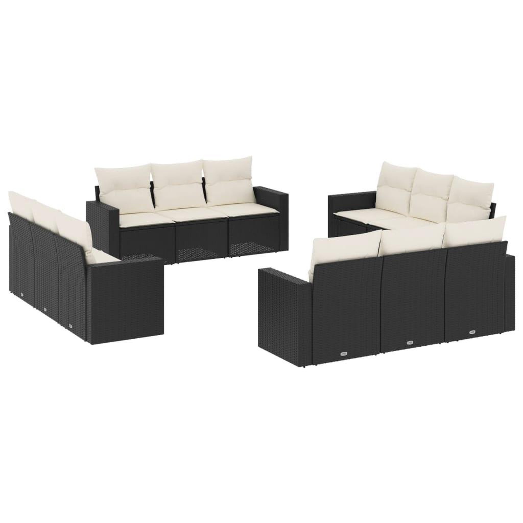 Voir la diapositive 2 : VIDAXL Salon de jardin 12 pcs avec coussins noir resine tressee
