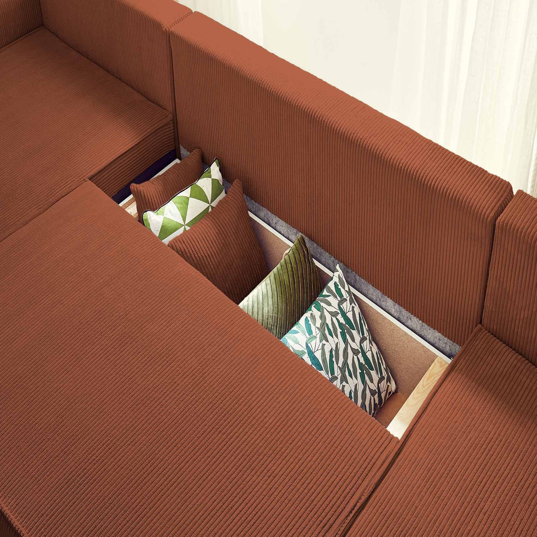 Voir la diapositive 3 : BEST MOBILIER Dellia - canapé panoramique en u - 7 places - convertible - avec coffre - en velours côtelé
