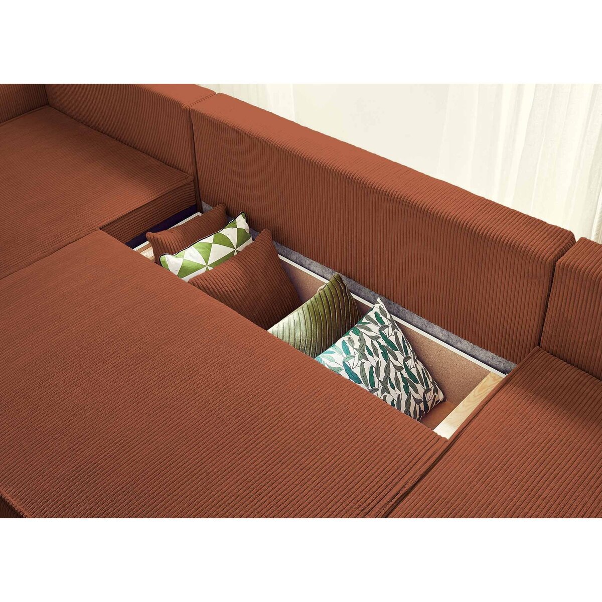 BEST MOBILIER Dellia - canapé panoramique en u - 7 places - convertible - avec coffre - en velours côtelé