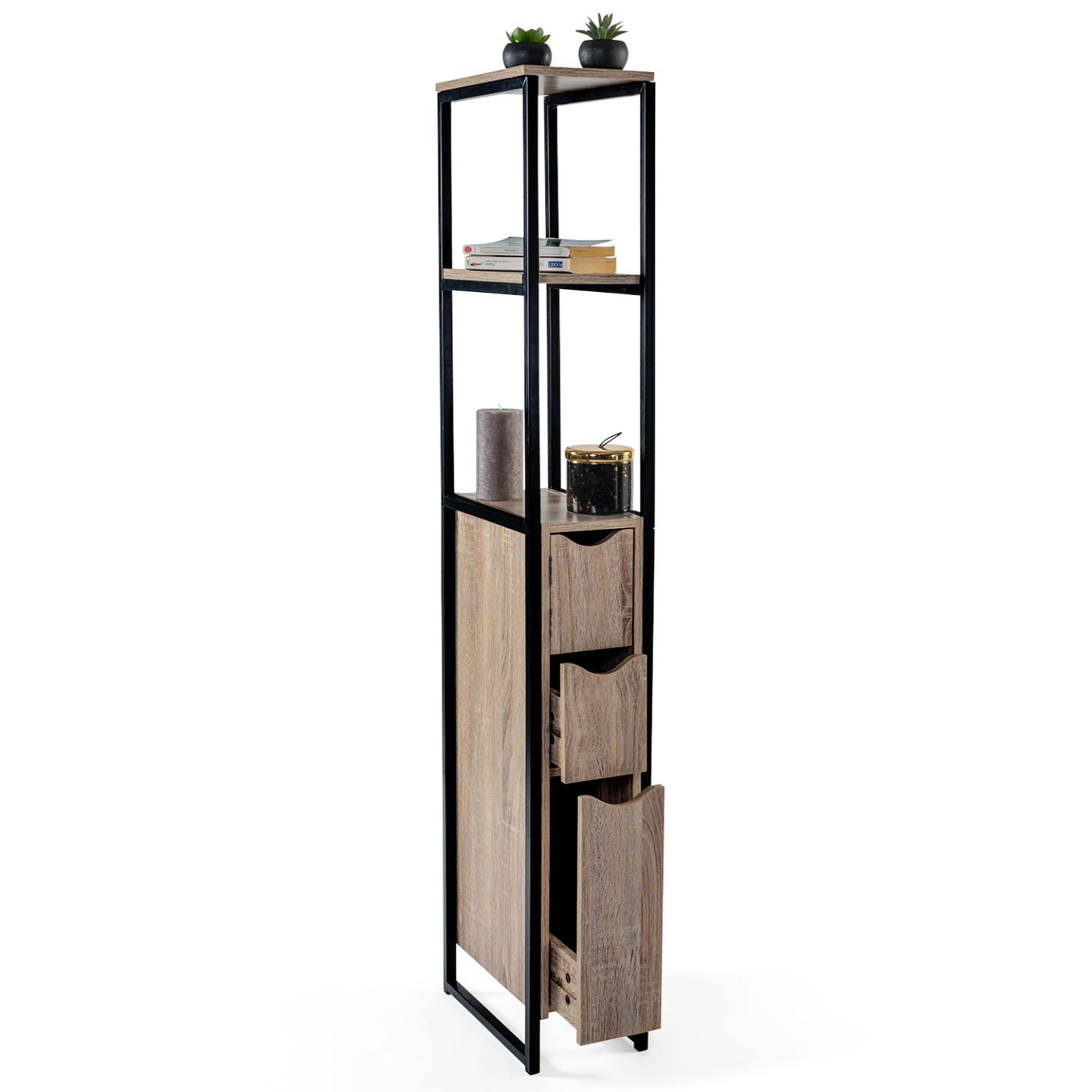 Voir la diapositive 4 : ID MARKET Meuble wc 3 portes detroit design industriel avec étagères