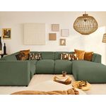 LISA DESIGN Suaro - canapé modulable panoramique d'angle gauche 7 places en tissu texturé. Coloris disponibles : Vert, Gris, Beige, Noir, Bleu, Orange