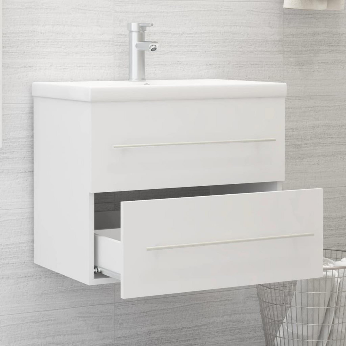 VIDAXL Armoire d'evier avec lavabo integre Blanc Agglomere