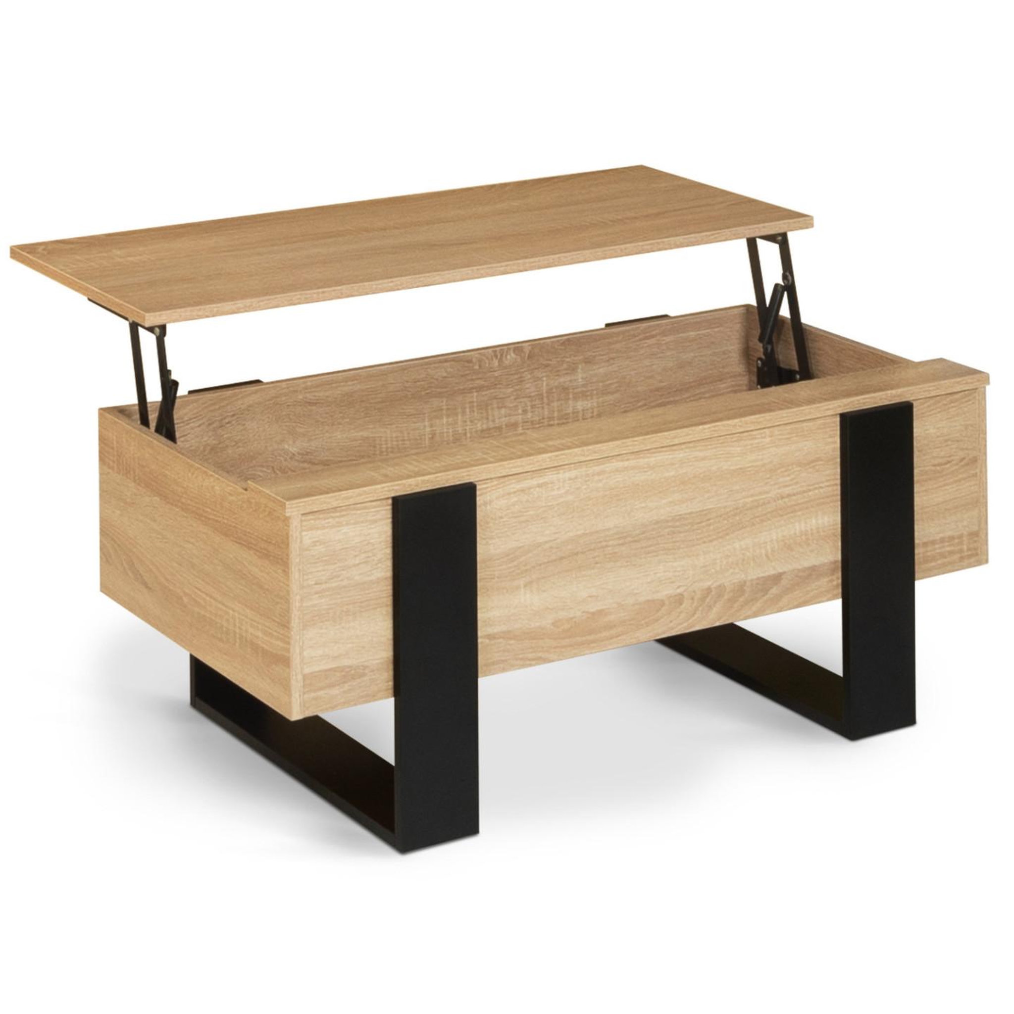 ID MARKET Table basse plateau relevable rectangulaire phoenix bois et noir