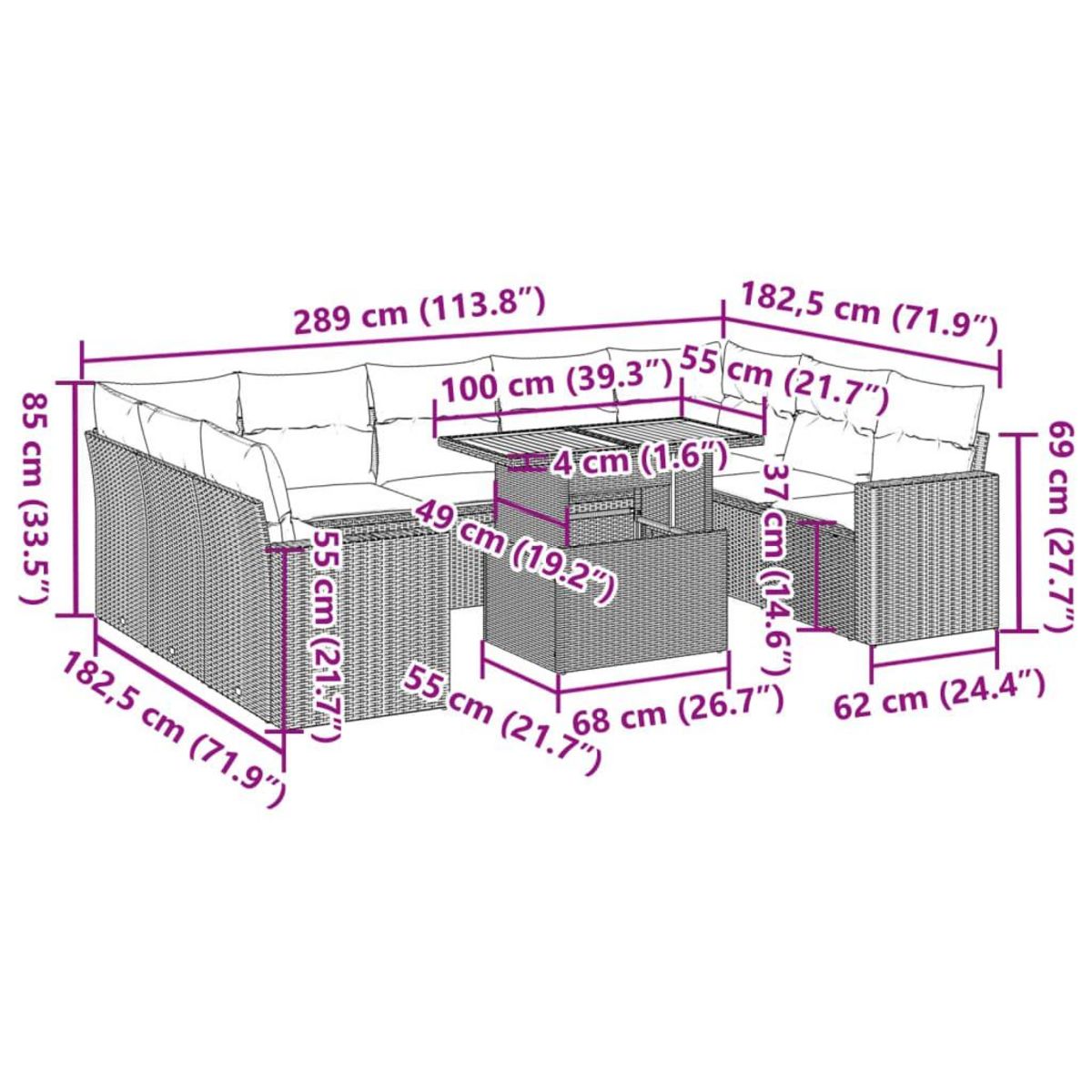 VIDAXL Salon de jardin 10 pcs avec coussins noir resine tressee