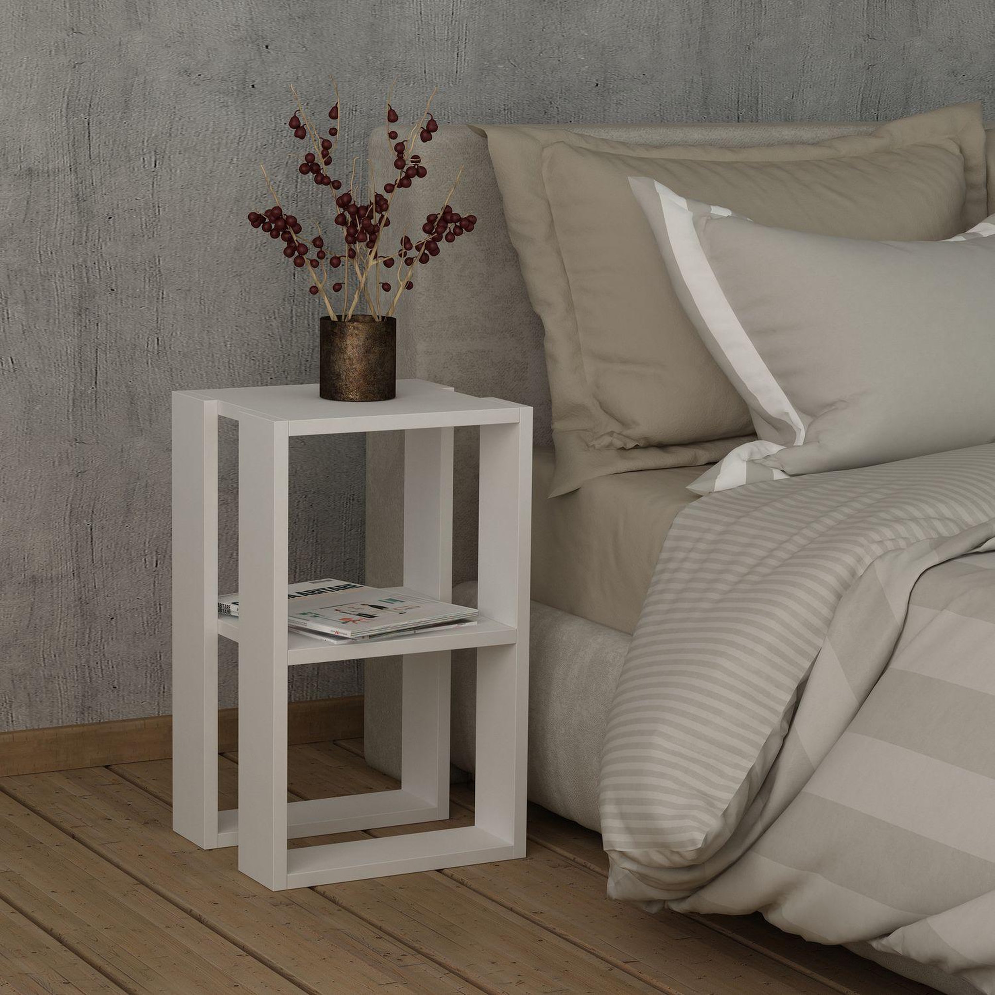 Voir la diapositive 2 : TOILINUX Table de nuit ajourée en bois - blanc