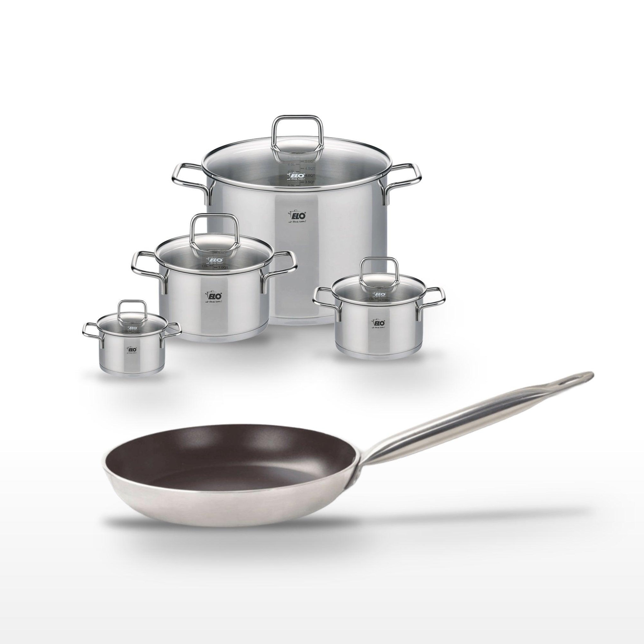 ELO Lot poêle 24cm avec revêtement céramique sans pfas & 4 faitouts 12/16/20/26 cm elo bistro line citrin
