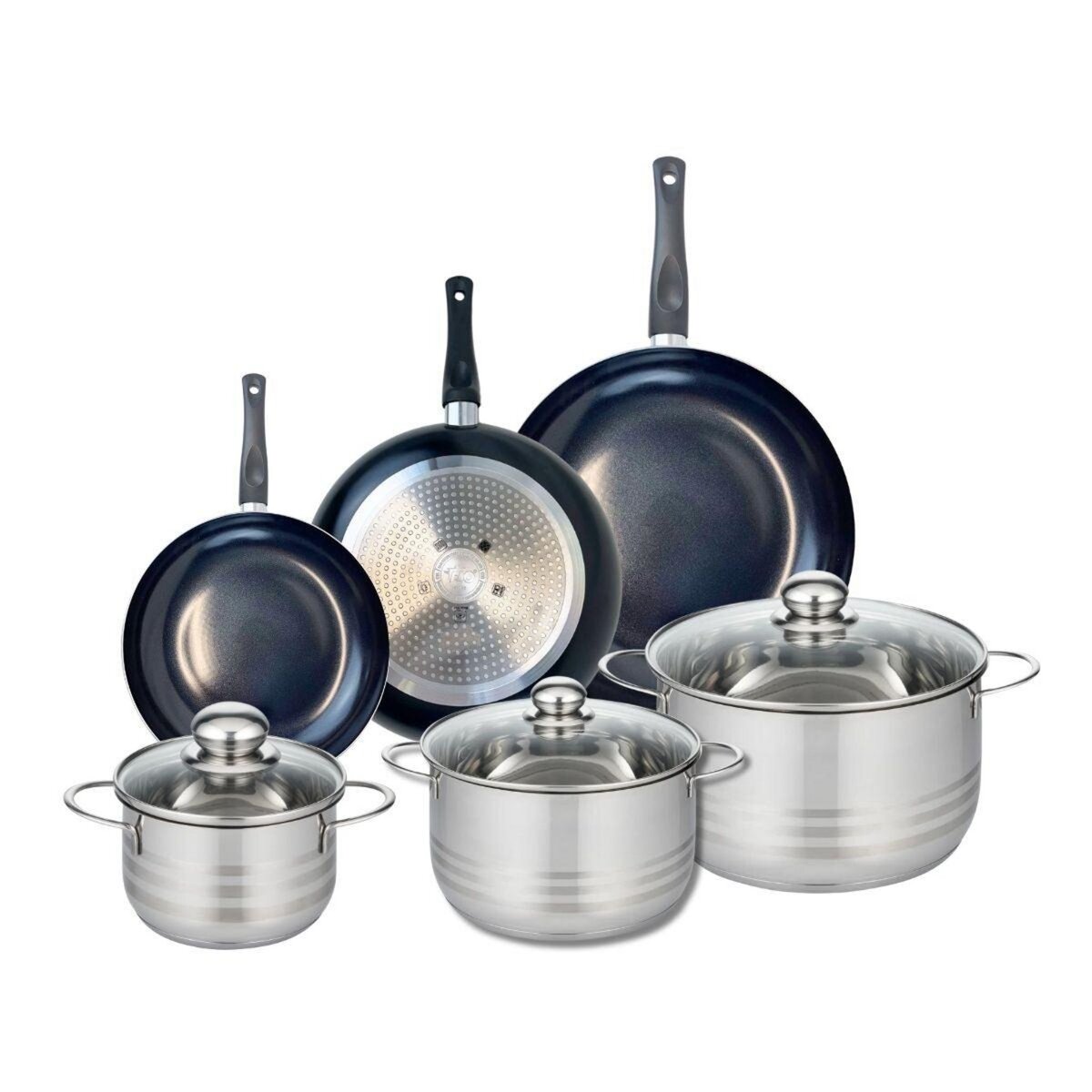 ELO Ensemble de 3 Poêles de cuisson 20, 24 et 28 cm et 3 faitouts 16, 20 et 24 cm Elo Prima Brillant
