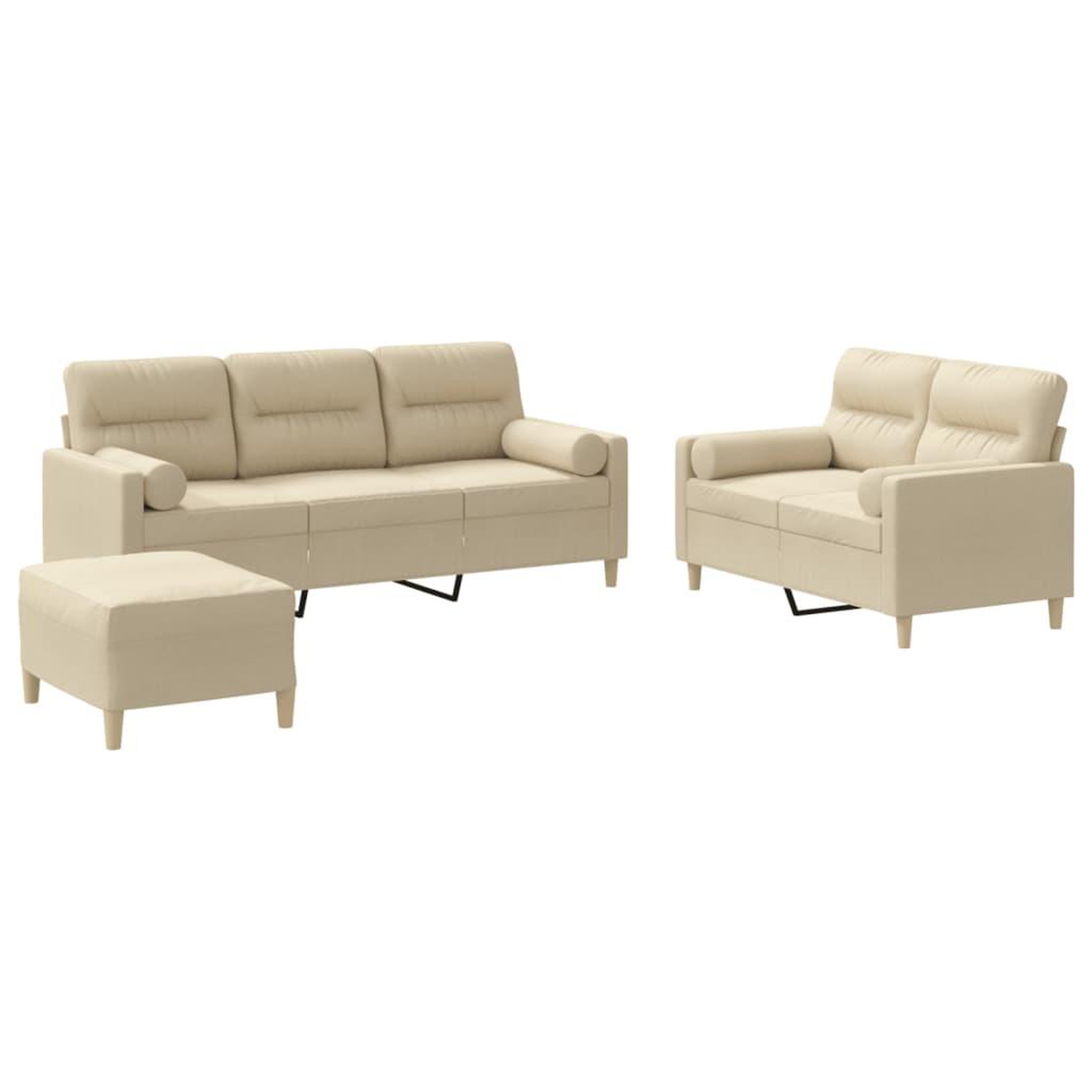 Voir la diapositive 2 : VIDAXL Ensemble de canapes 3 pcs avec coussins creme tissu